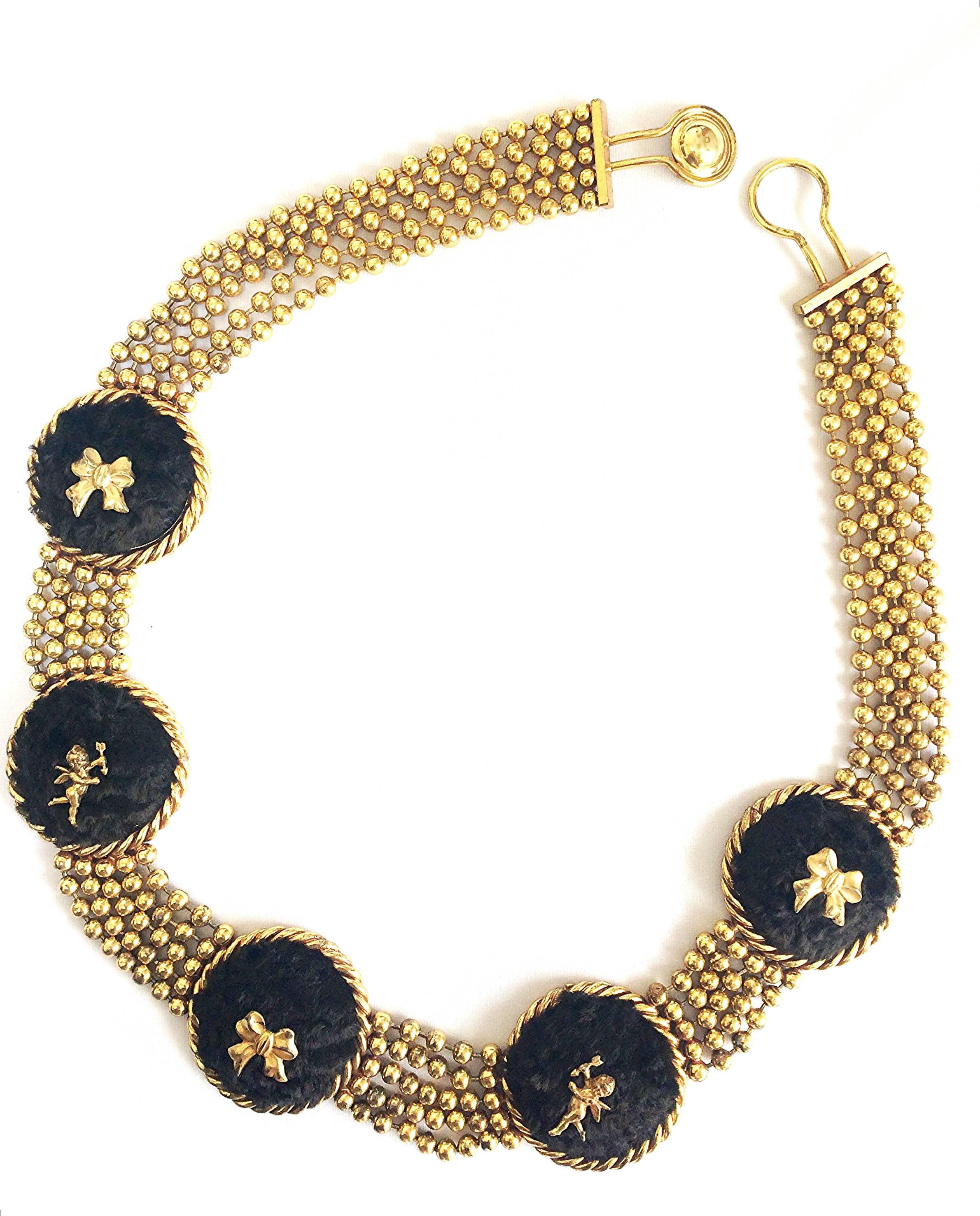 Vintage Karl Lagerfeld golden ball chain belt, necklace with extra large motifs. In Good Condition In Kashiwa, Chiba