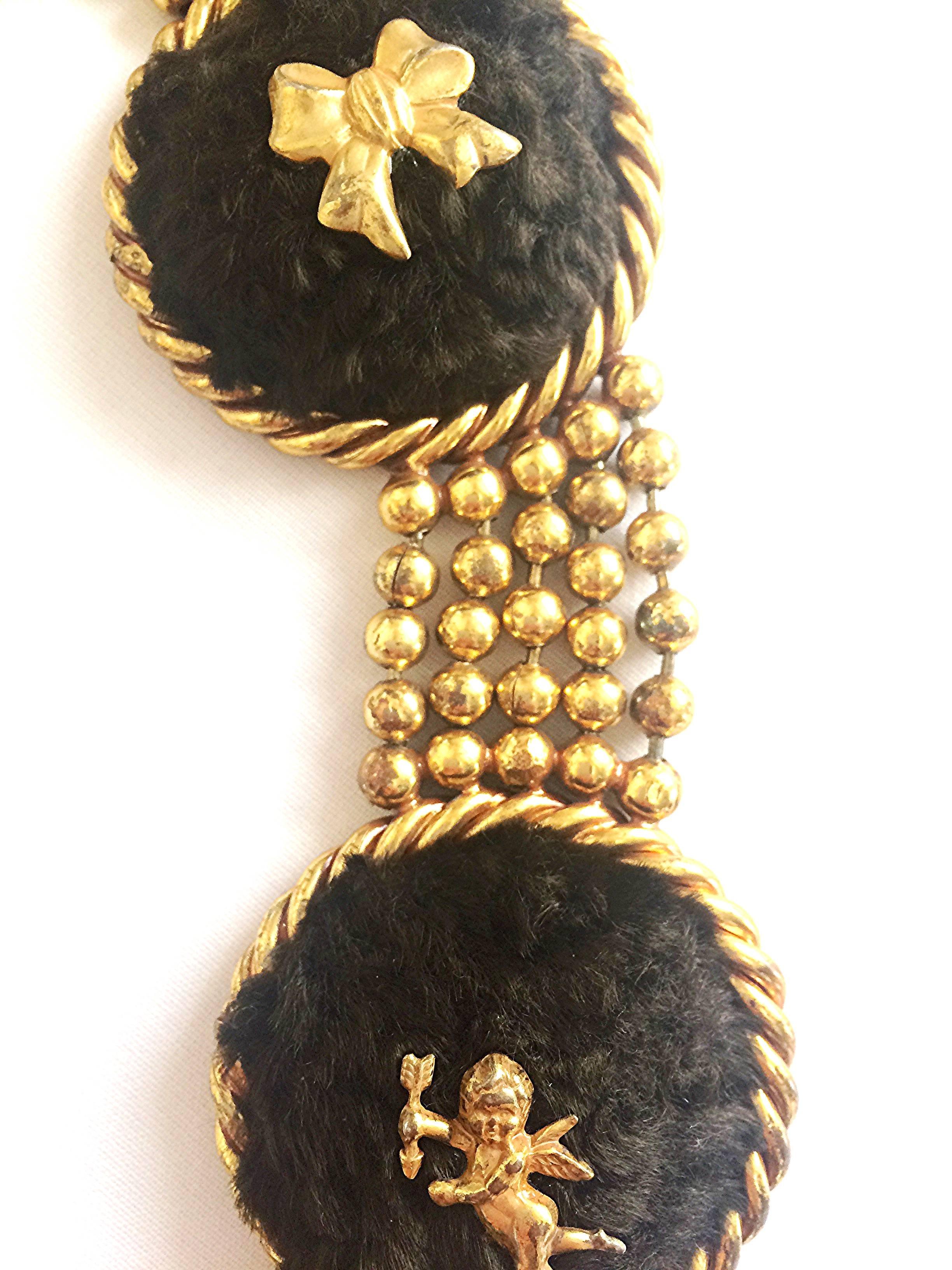 Women's Vintage Karl Lagerfeld golden ball chain belt, necklace with extra large motifs.