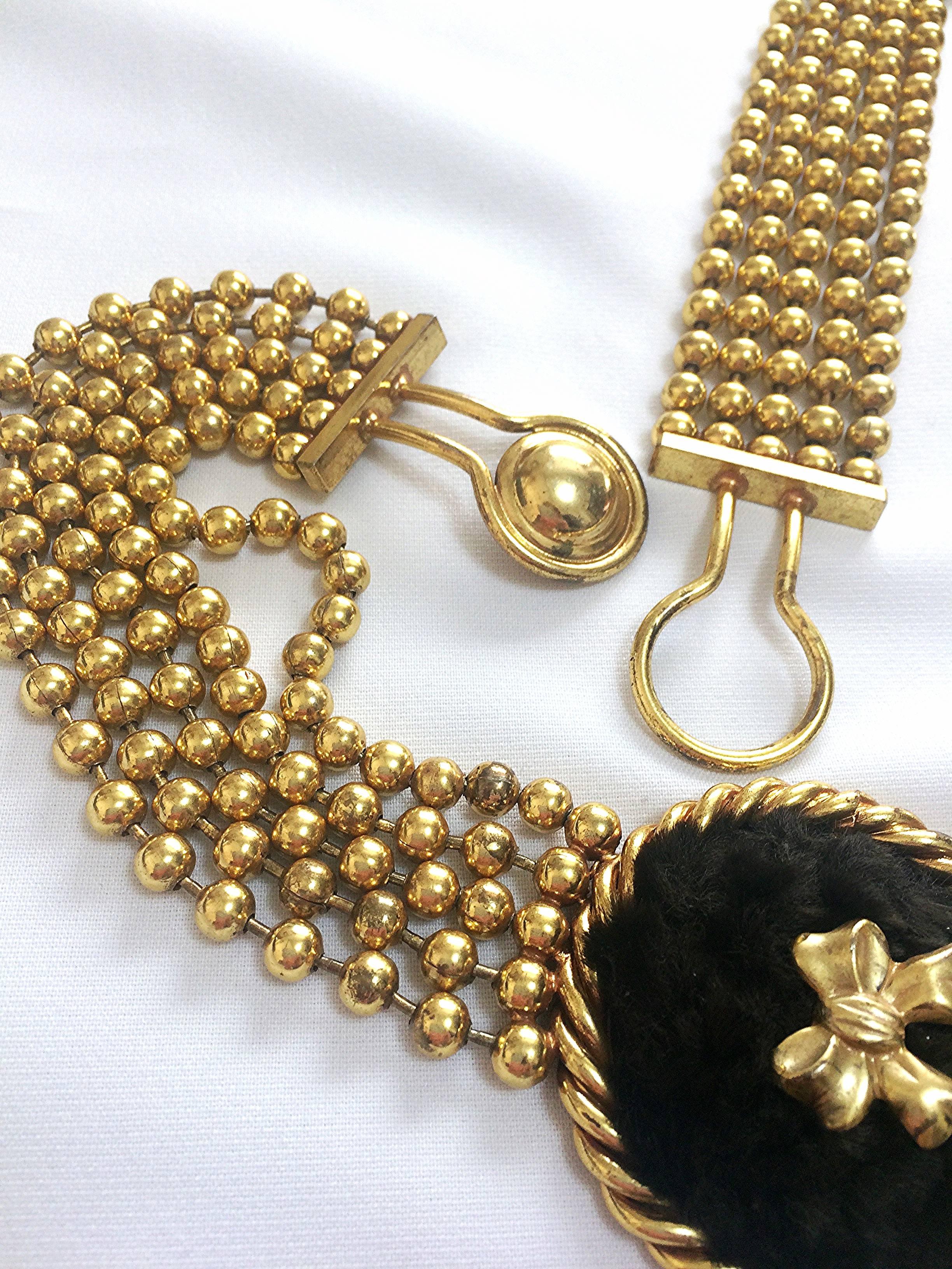 Vintage Karl Lagerfeld golden ball chain belt, necklace with extra large motifs. 1