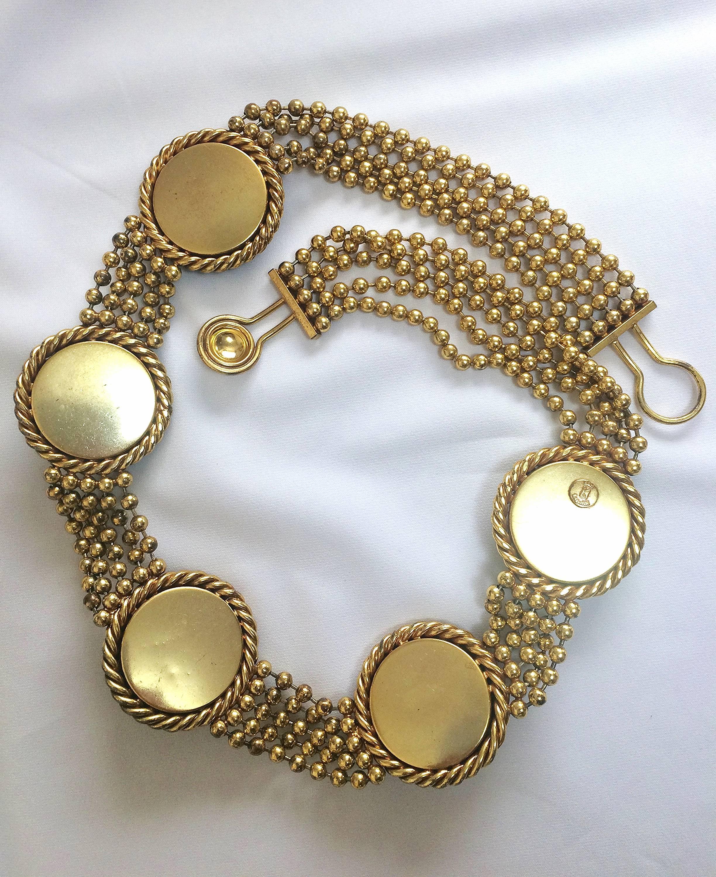 Vintage Karl Lagerfeld golden ball chain belt, necklace with extra large motifs. 2