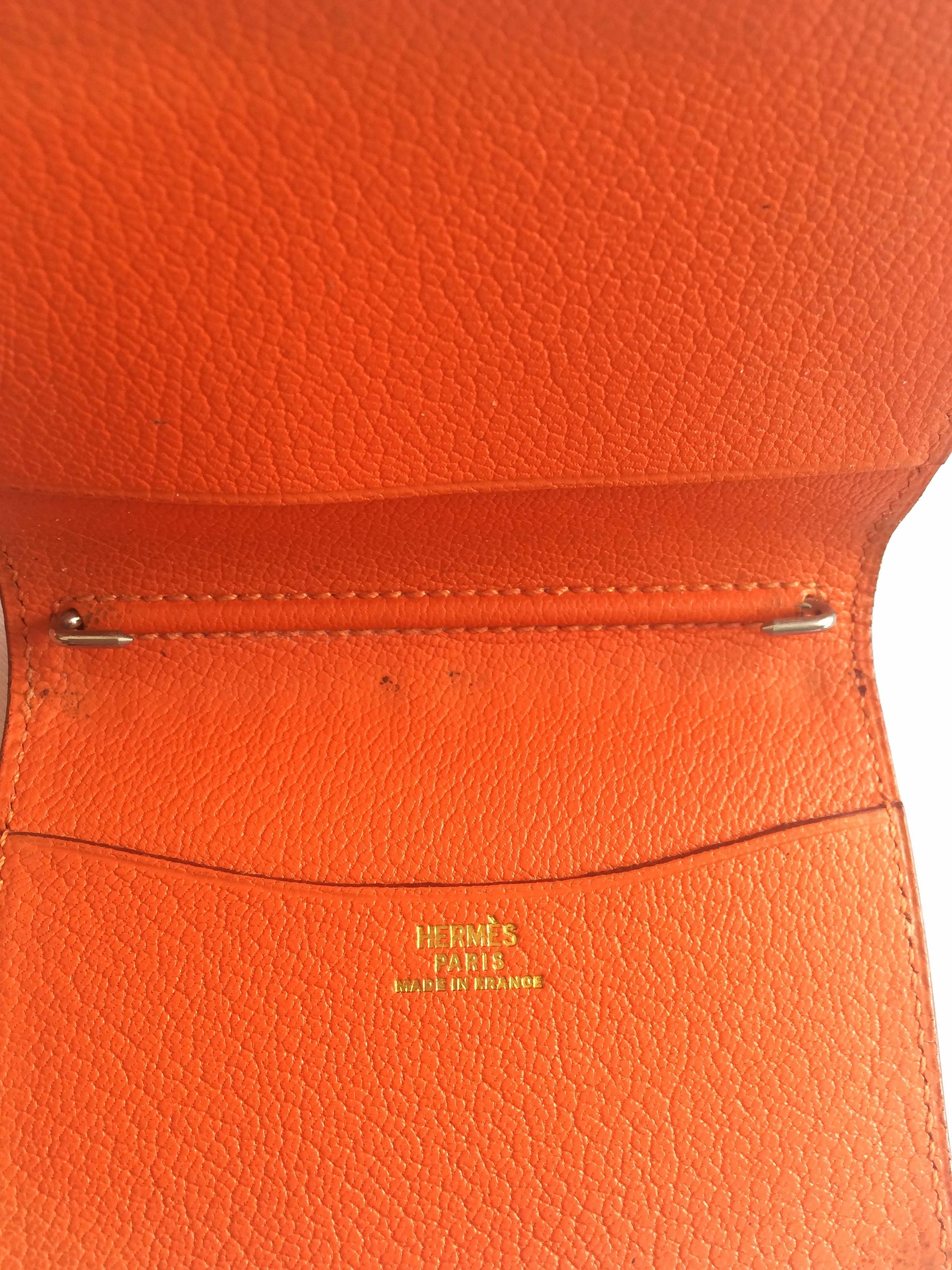Women's or Men's Vintage HERMES orange leather diary, schedule book cover PM with silver pencil For Sale