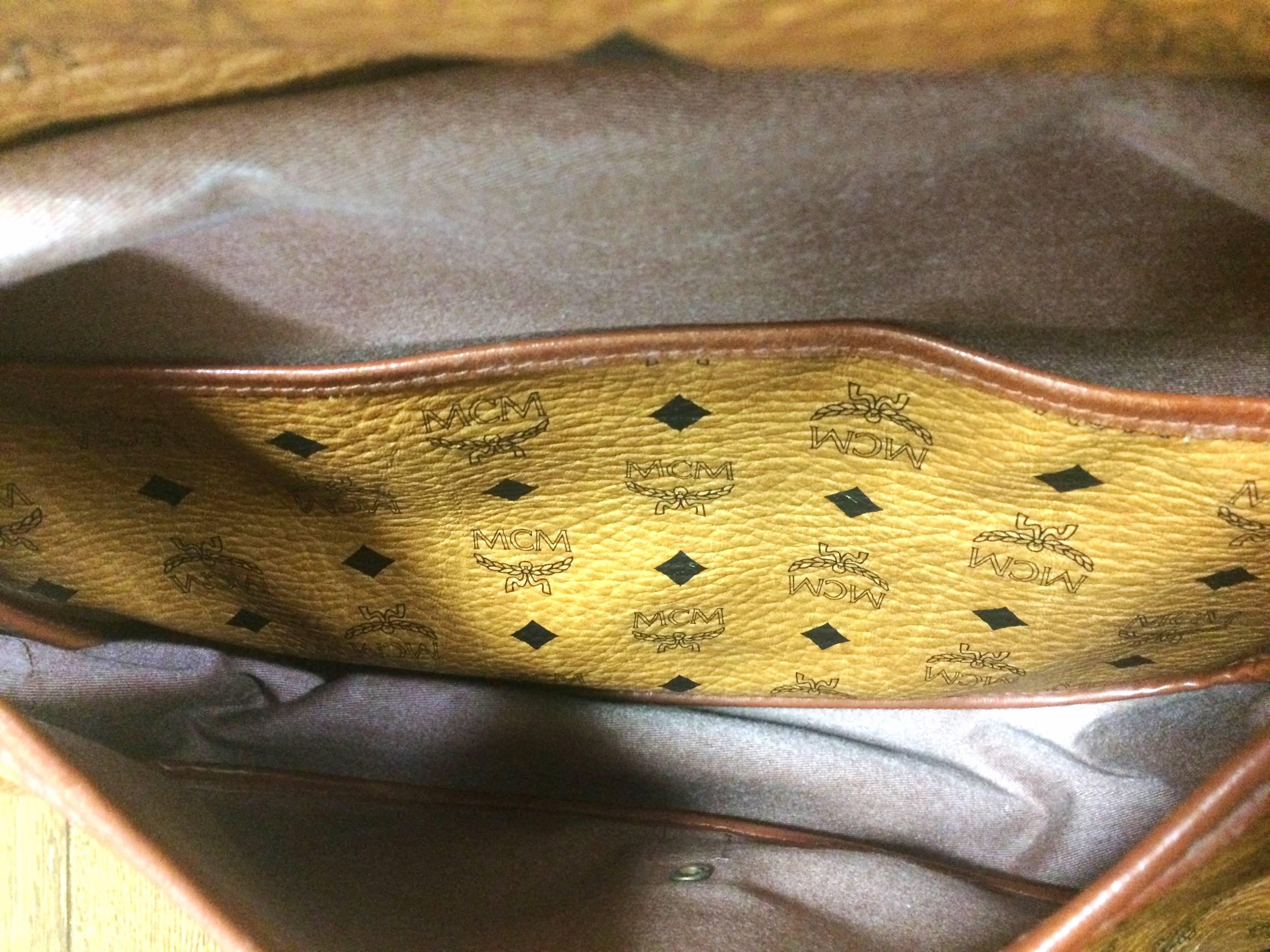 Vintage MCM brown monogram saumur messenger shoulder bag with leather trimmings. 3