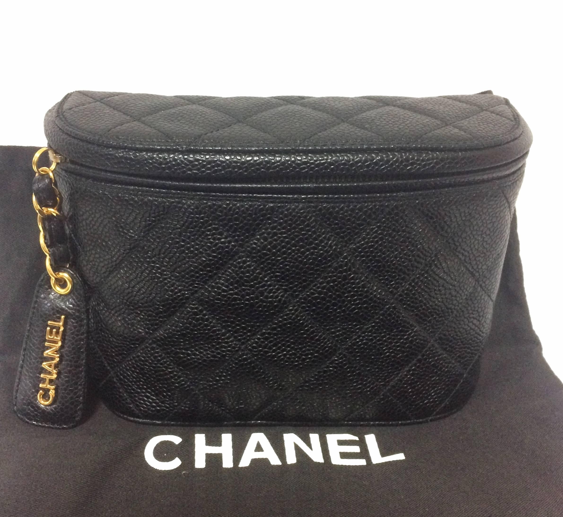 Black MINT. Vintage CHANEL black caviar leather purse pouch. Can be waist bag.