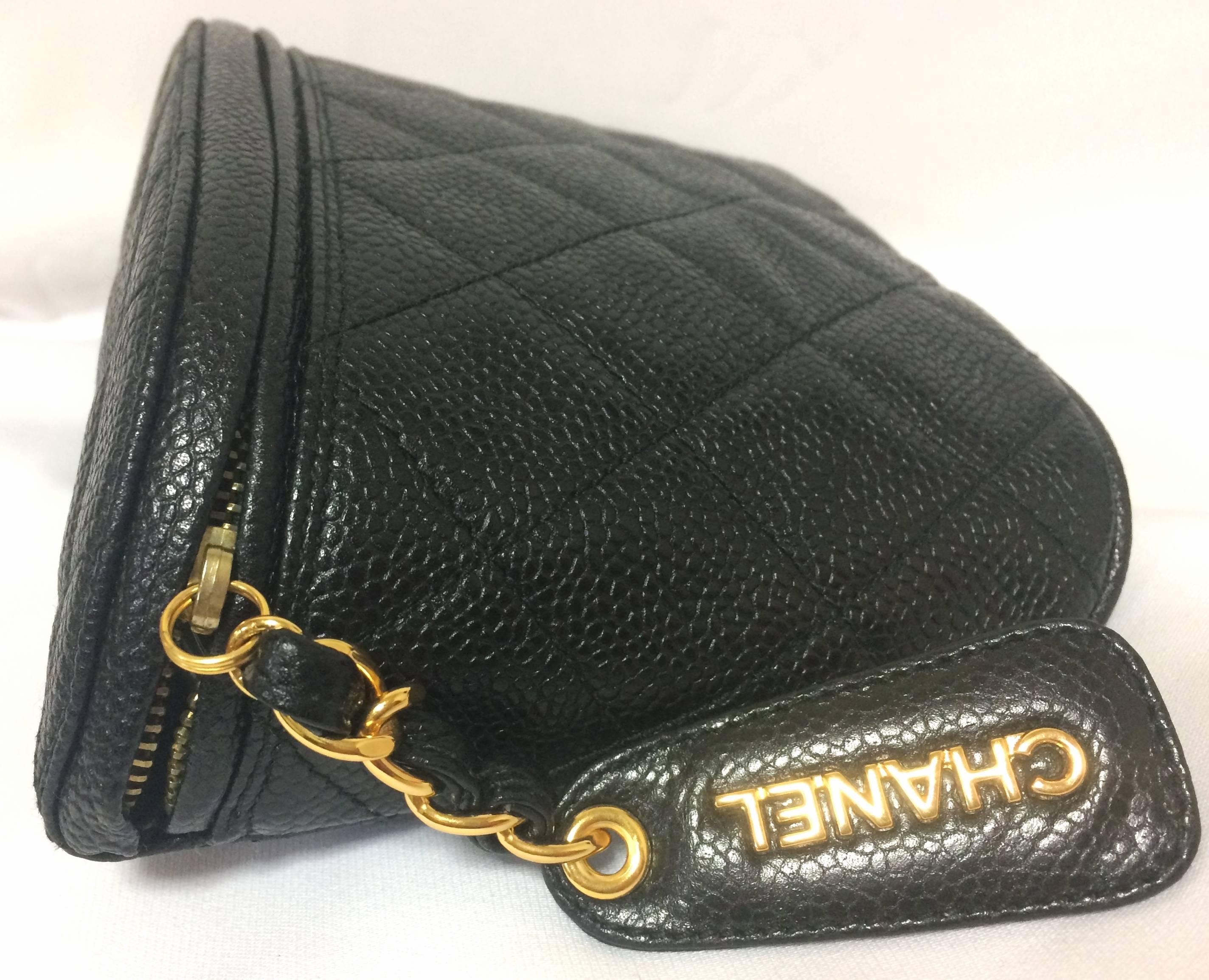 Women's or Men's MINT. Vintage CHANEL black caviar leather purse pouch. Can be waist bag.