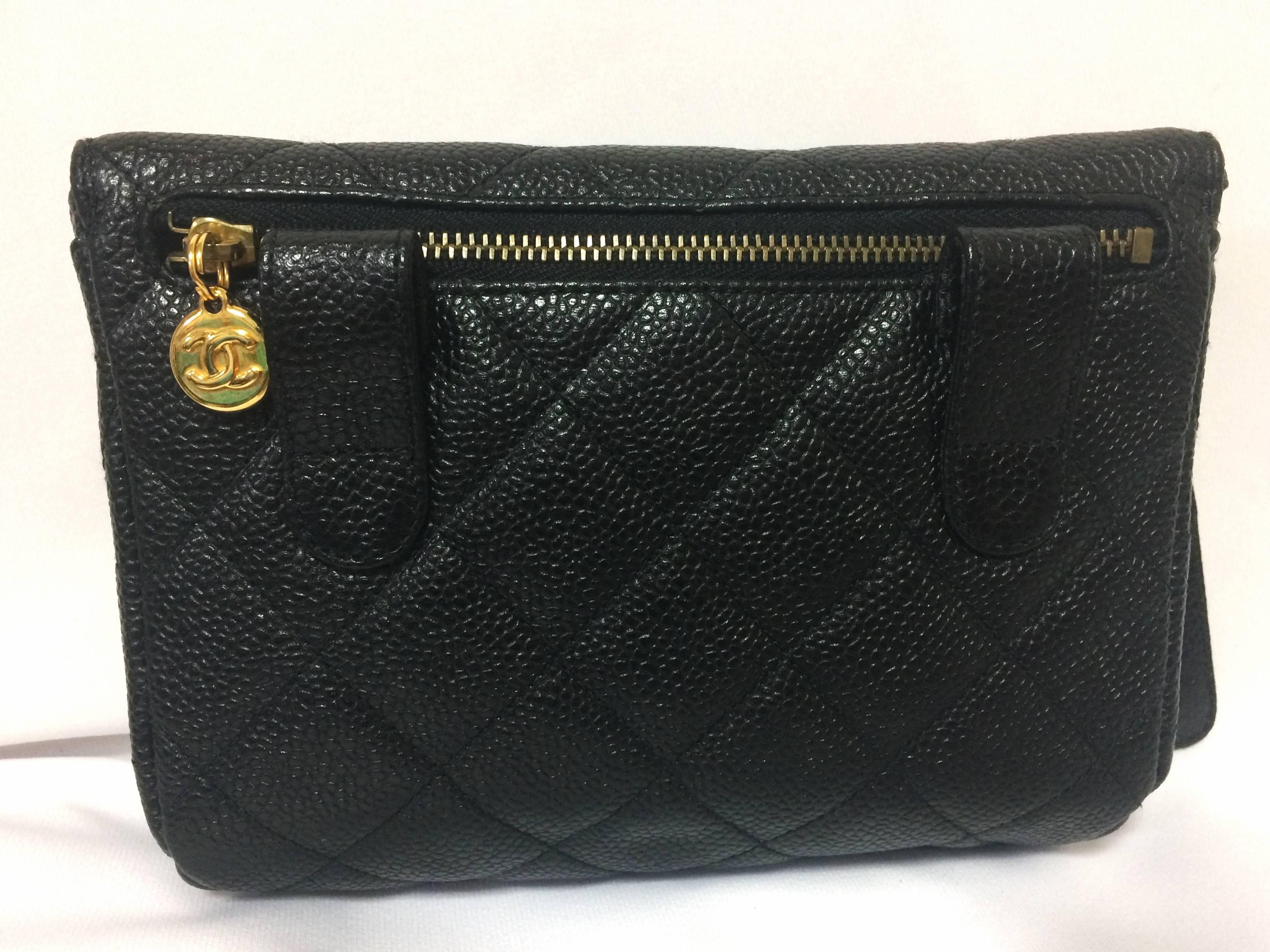 MINT. Vintage CHANEL black caviar leather purse pouch. Can be waist bag. 1