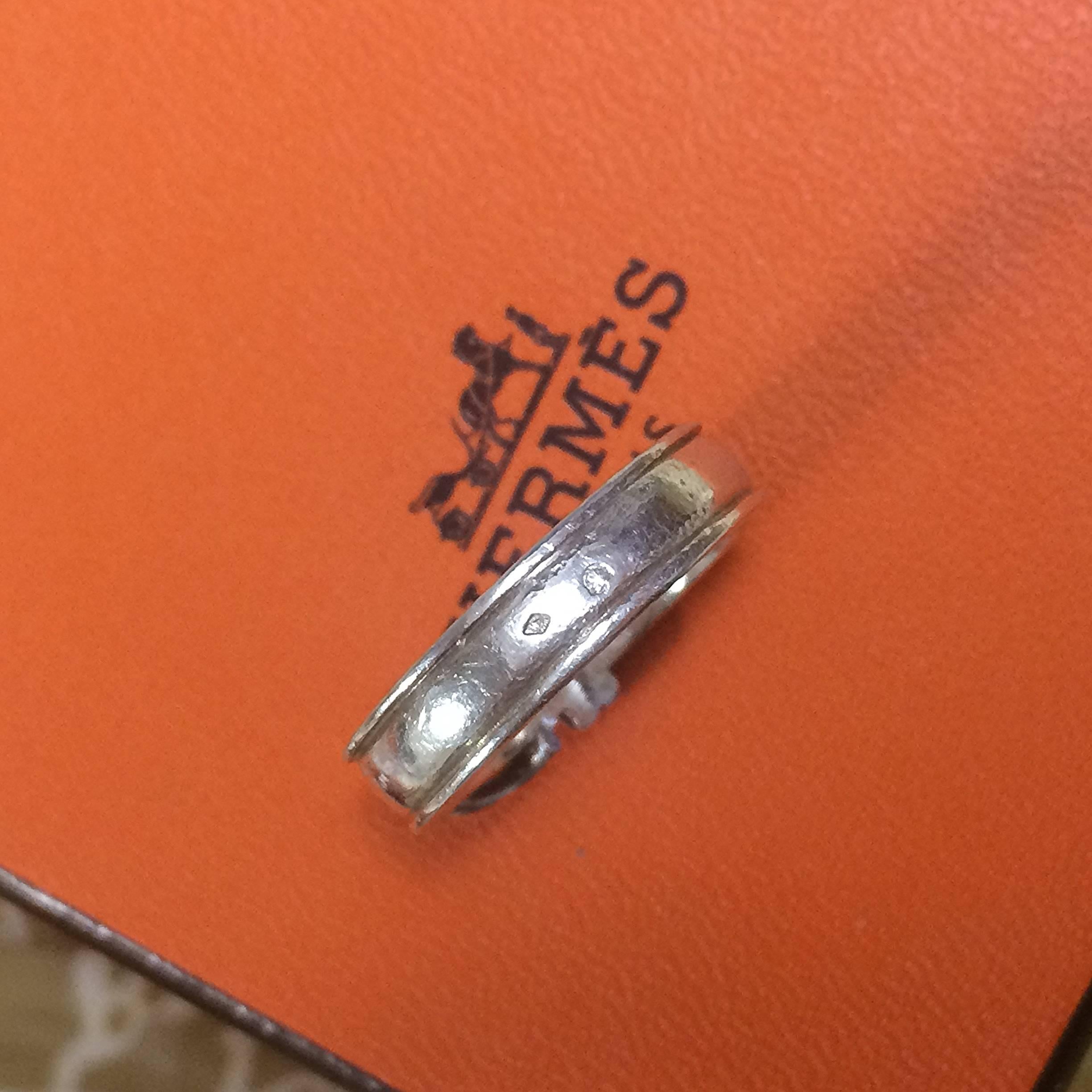 Vintage Hermes genuine 925 silver ring, classic buckle design with original box  1