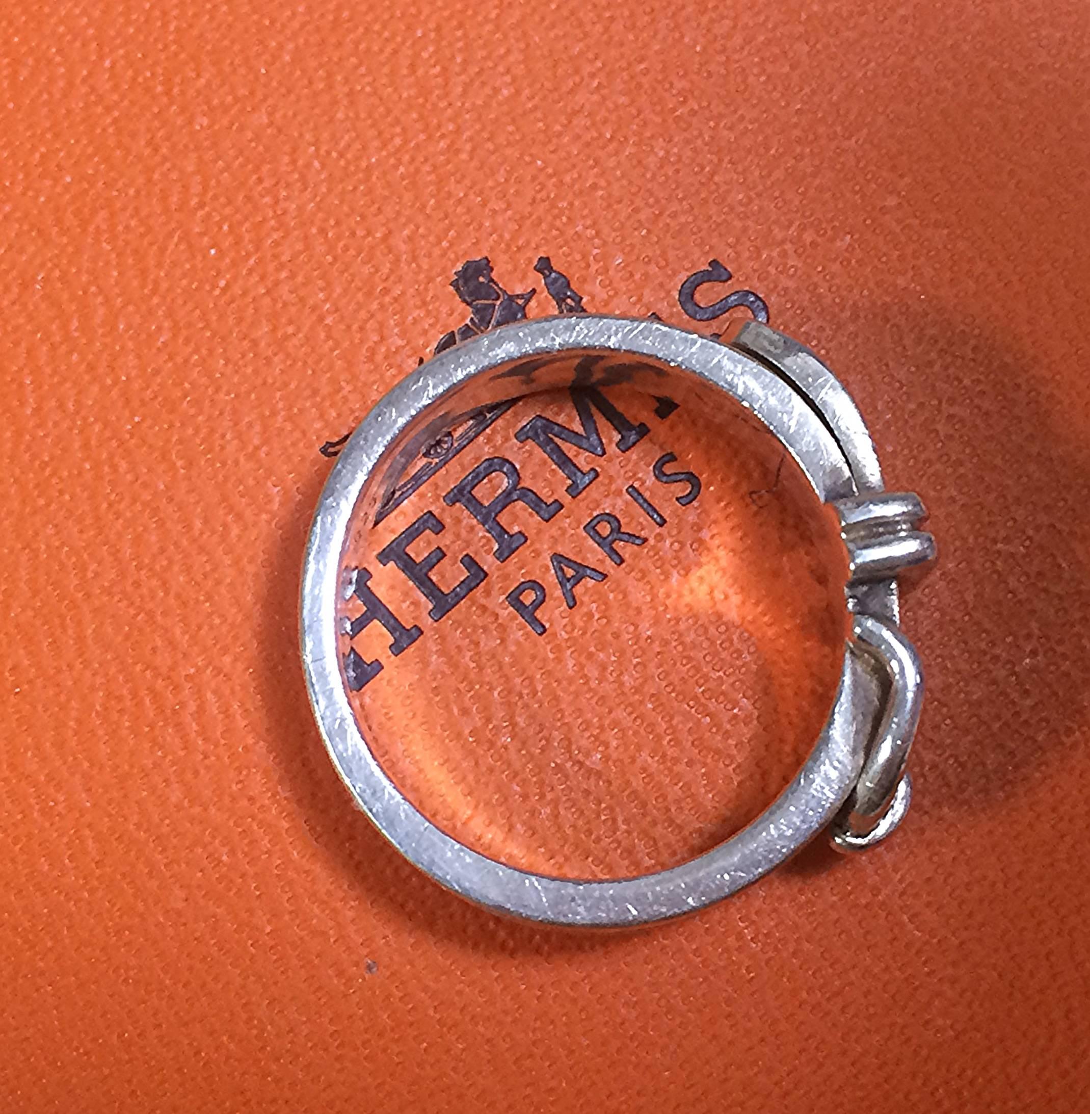 Vintage Hermes genuine 925 silver ring, classic buckle design with original box  2