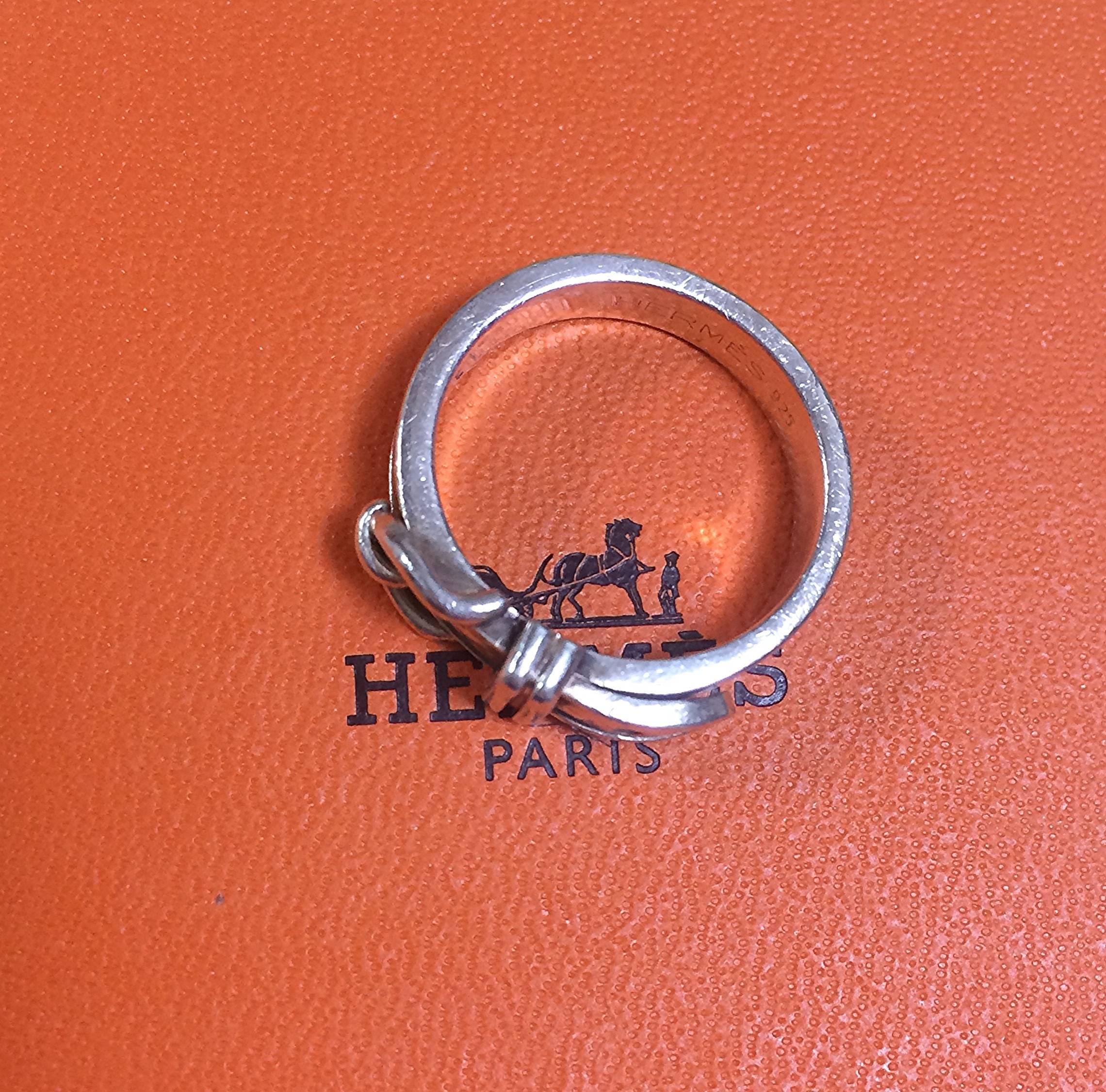 Vintage Hermes genuine 925 silver ring, classic buckle design with original box  In Good Condition In Kashiwa, Chiba