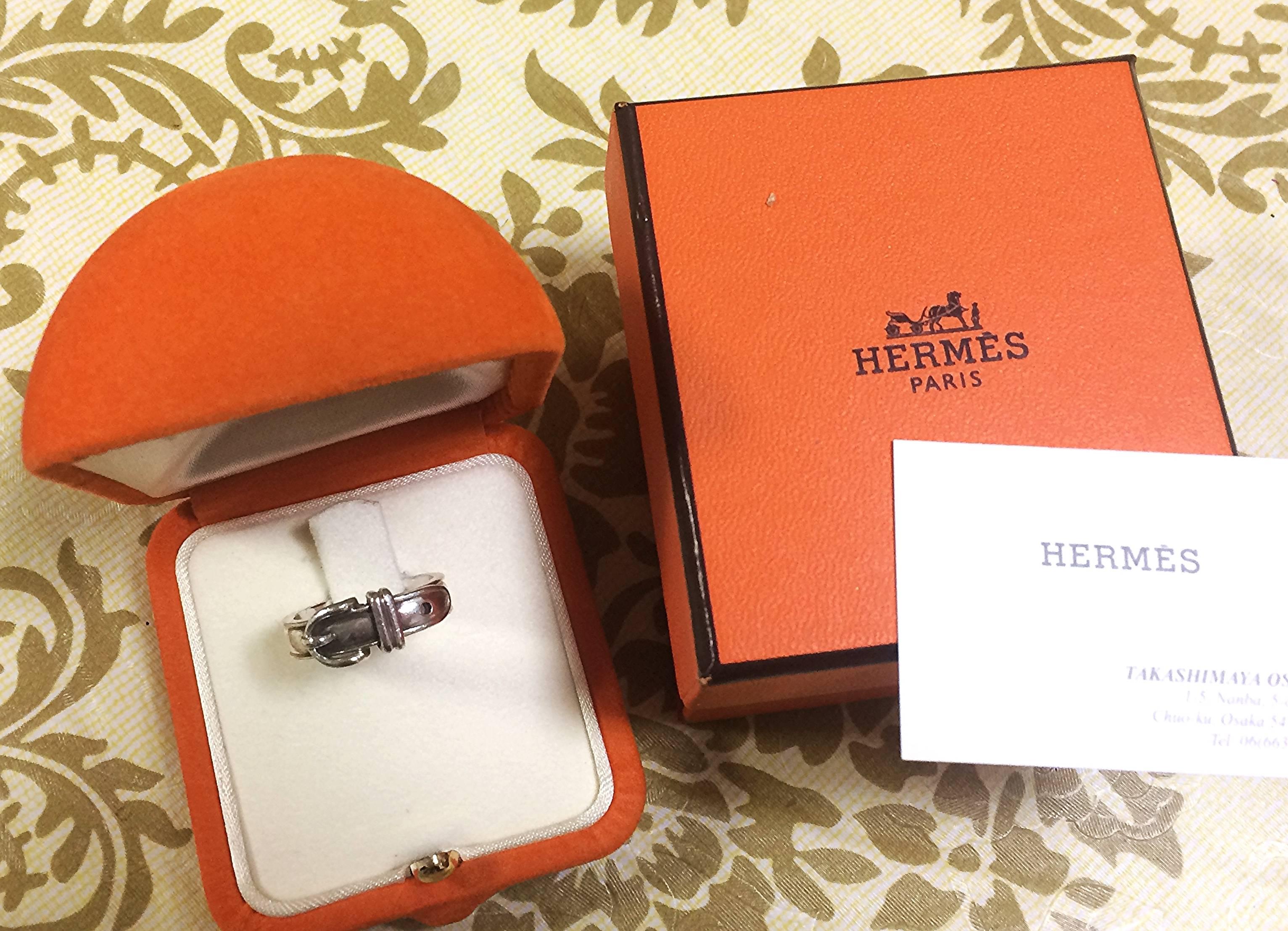 Vintage Hermes genuine 925 silver ring, classic buckle design with original box  3