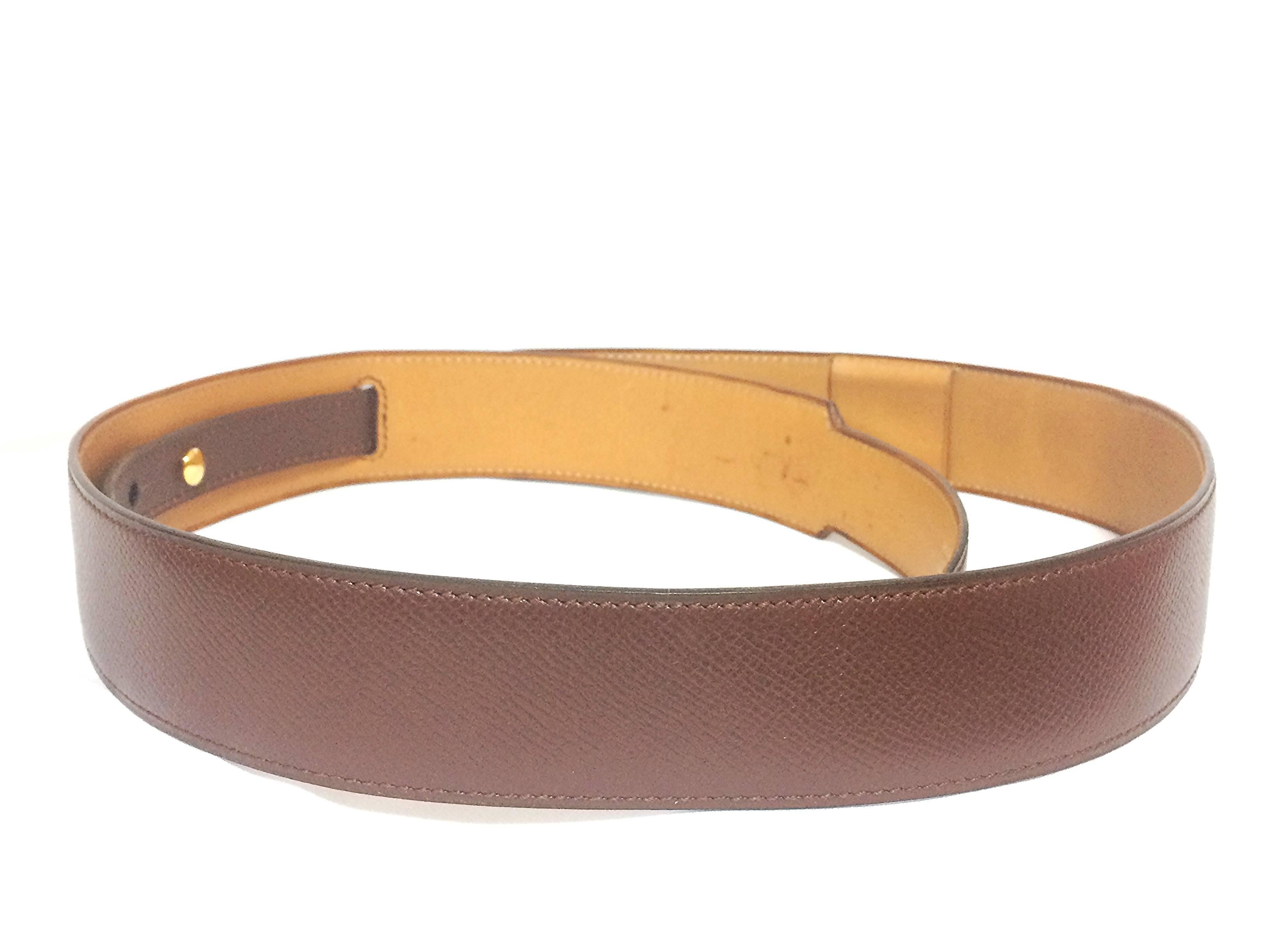 Brown MINT. Vintage HERMES brown courchevel leather Kelly belt. Stamp S in O, 1989. 