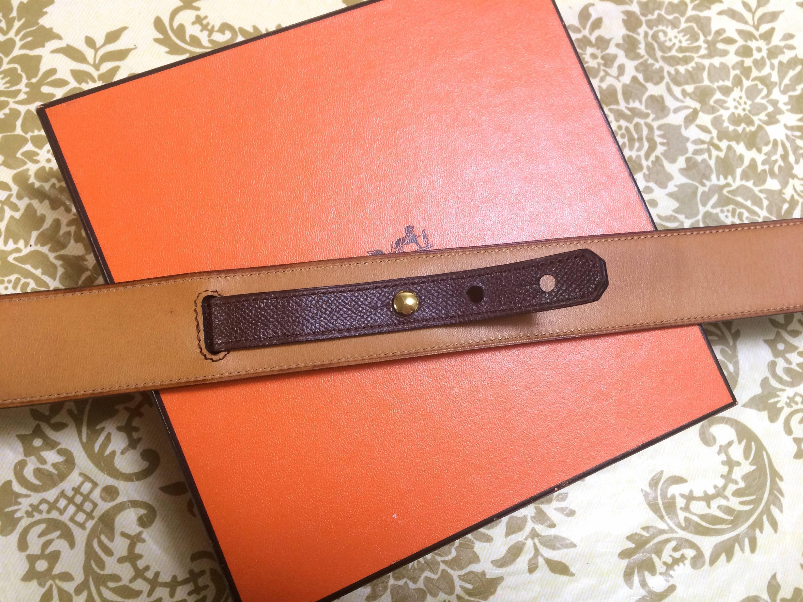 MINT. Vintage HERMES brown courchevel leather Kelly belt. Stamp S in O, 1989.  1