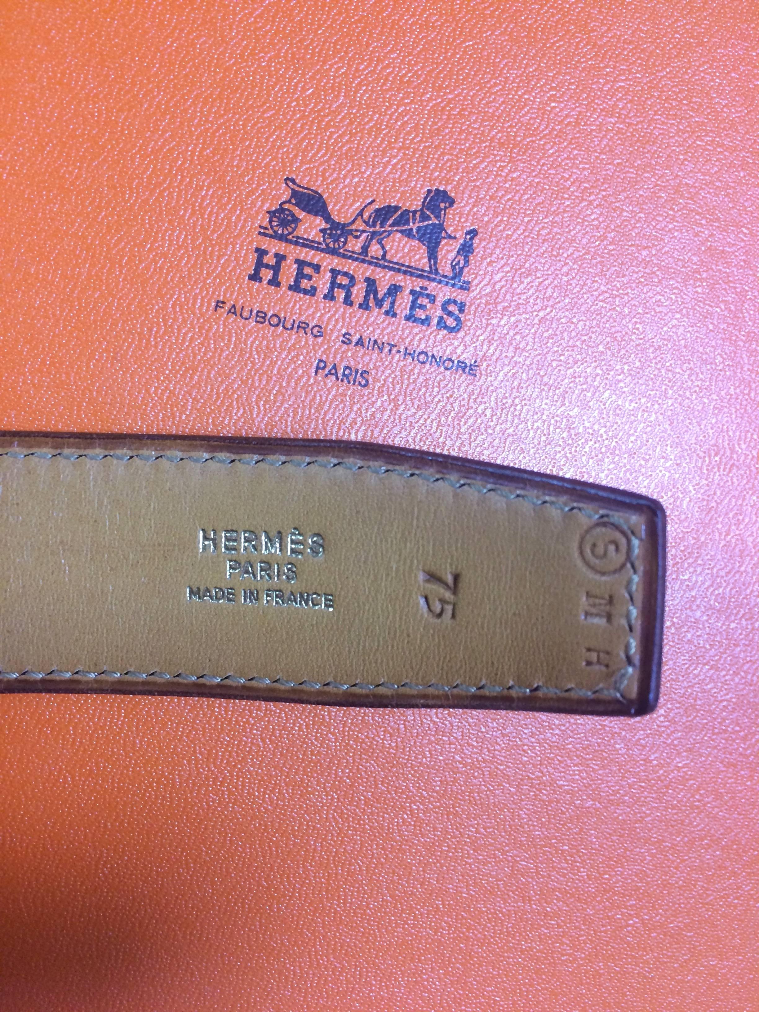 MINT. Vintage HERMES brown courchevel leather Kelly belt. Stamp S in O, 1989.  3