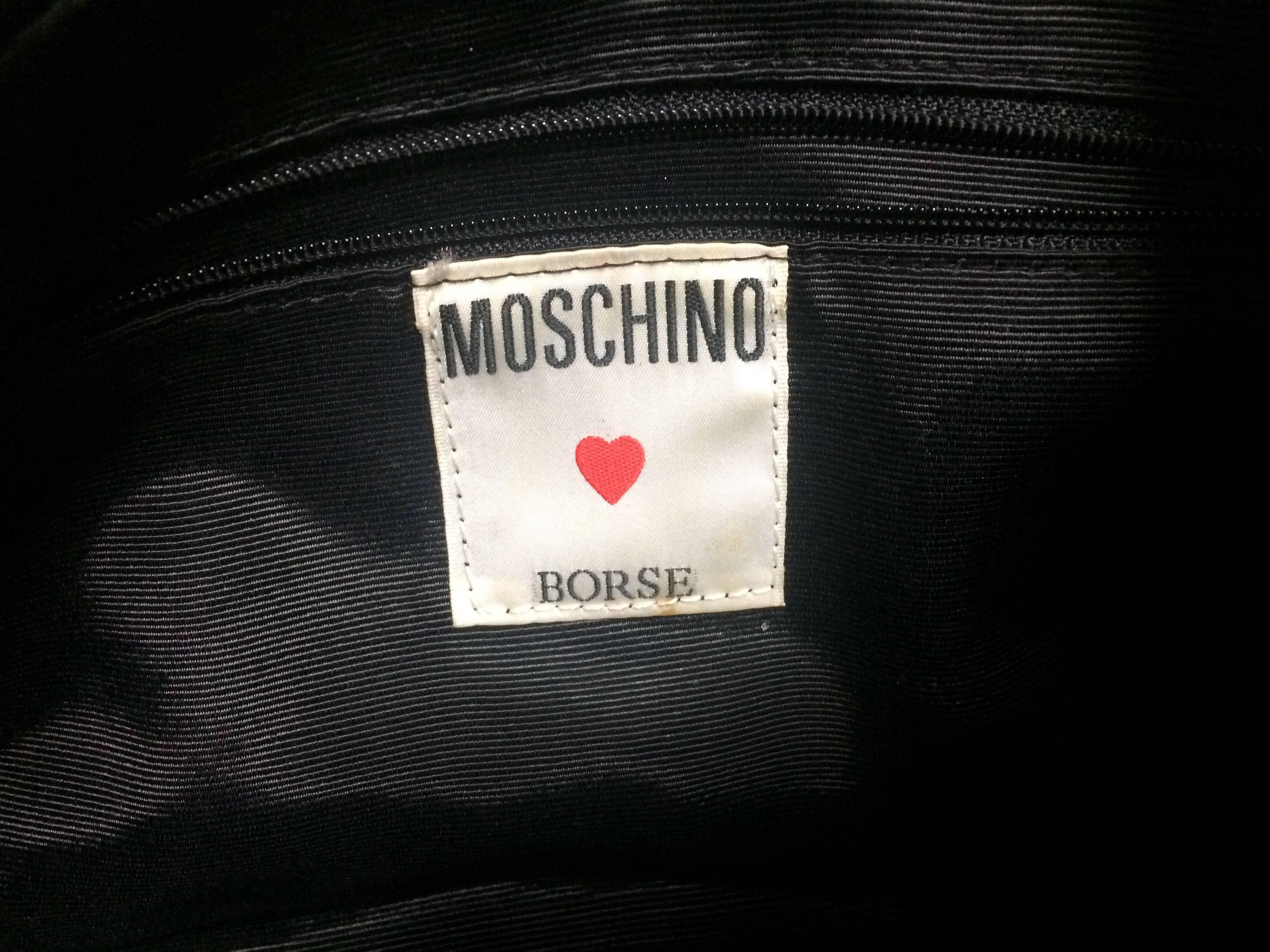 Vintage MOSCHINO black and ivory beige logo M print handbag, mini duffle bag. For Sale 1