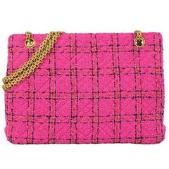 Vintage CHANEL tweed fabric in pink and black check shoulder with pouch