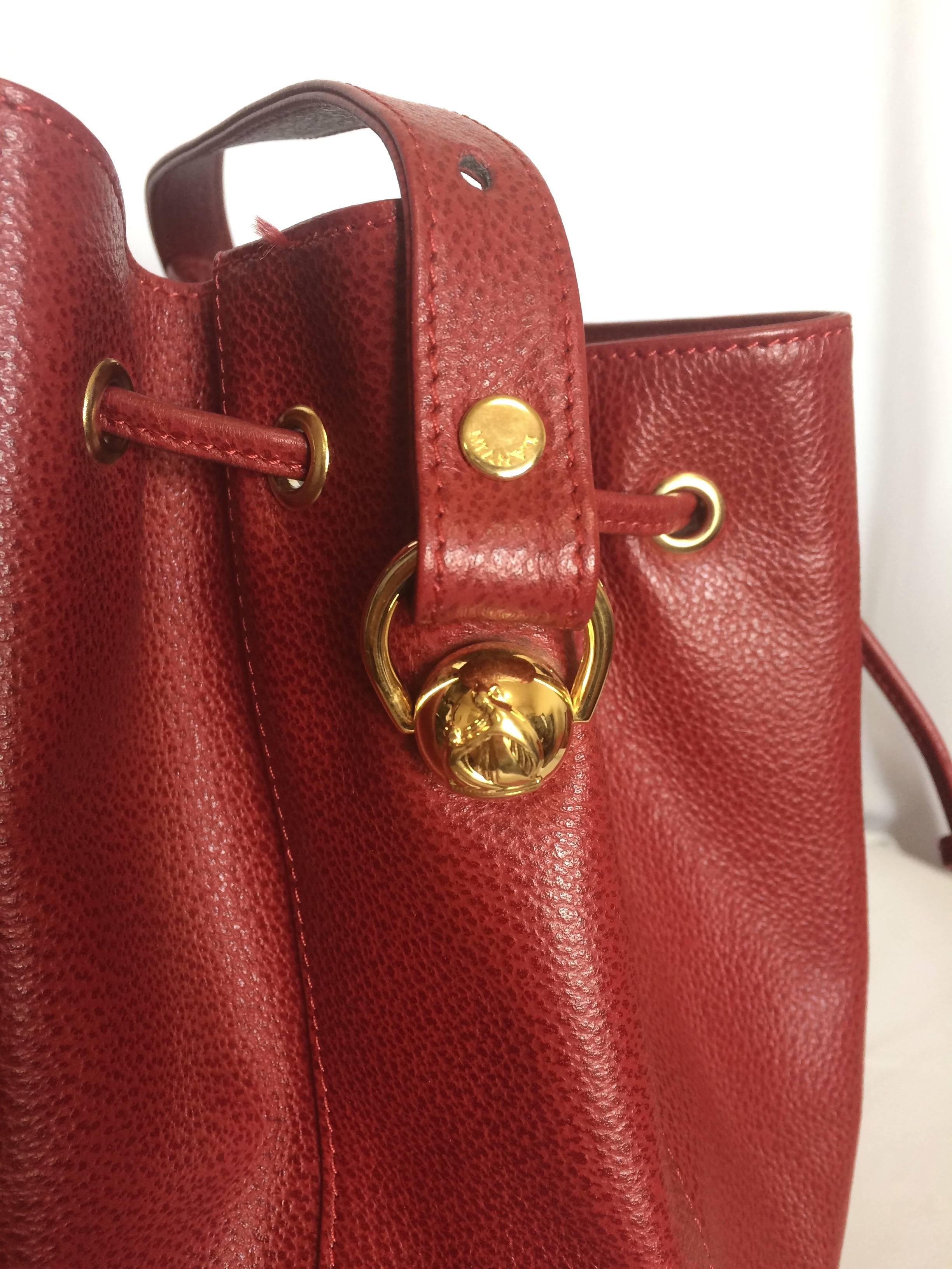 Vintage LANVIN apricot red hobo bucket shoulder bag with studded logo motifs. In Excellent Condition In Kashiwa, Chiba