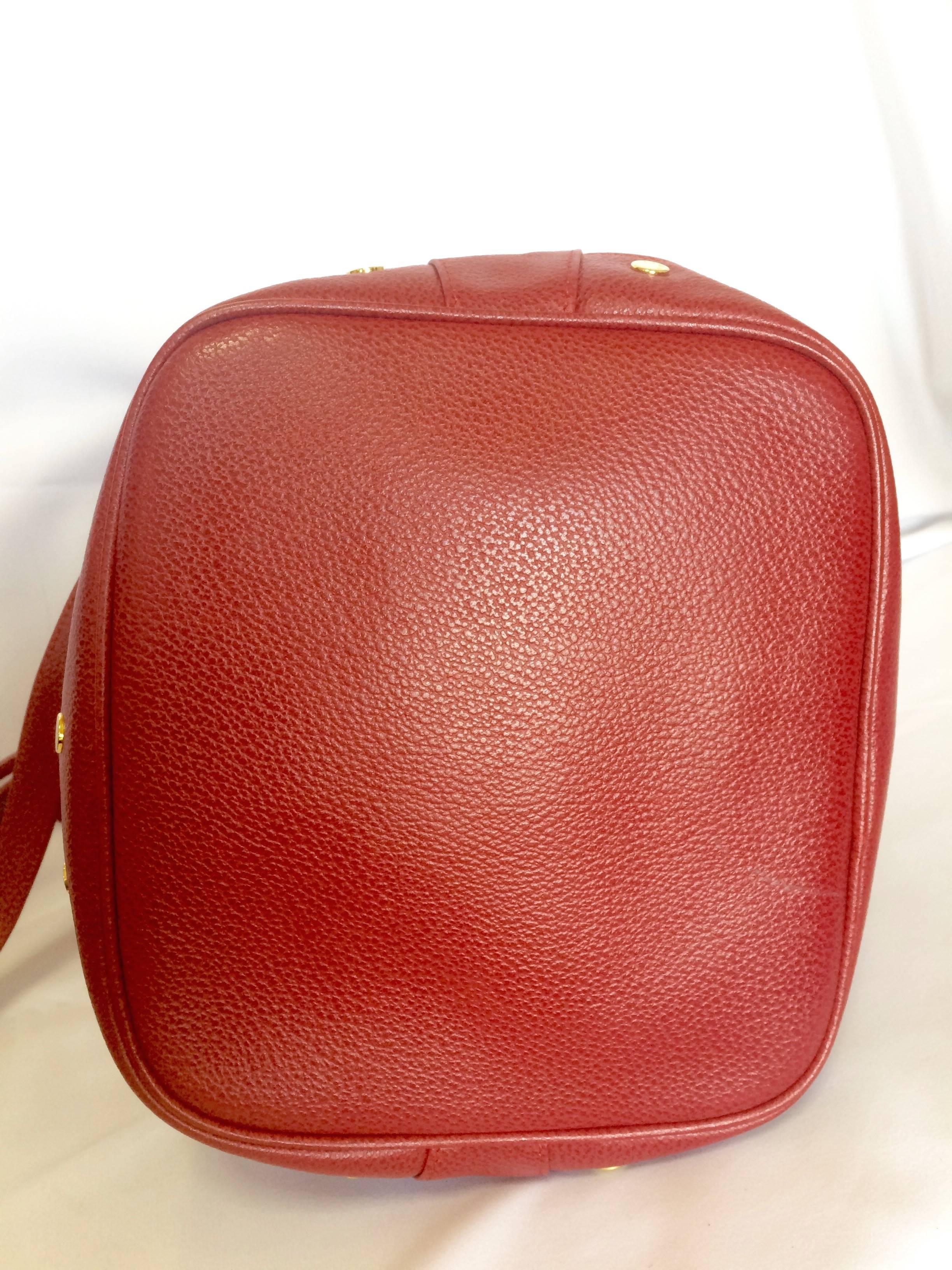 Vintage LANVIN apricot red hobo bucket shoulder bag with studded logo motifs. 1