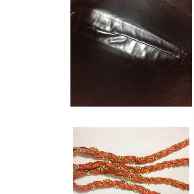 Vintage BALLY orange quilted lamb golden chain shoulder purse with fringes. For Sale 4