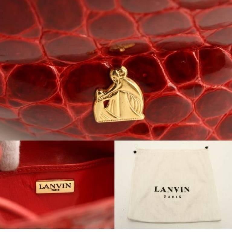 Vintage LANVIN genuine glossy red crocodile bucket, hobo shoulder bag. Rare bag. For Sale 4