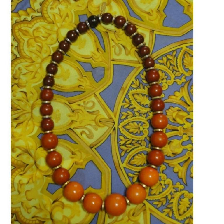 Vintage Yves Saint Laurent orange brown gradation color ball statement necklace. In Good Condition In Kashiwa, Chiba