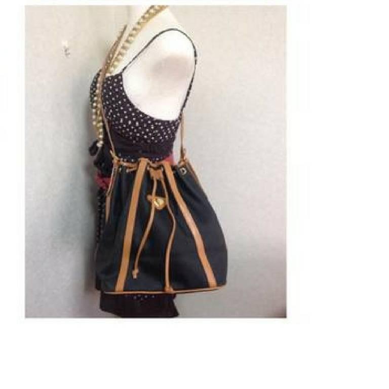 Vintage Yves Saint Laurent  black hobo bucket shoulder bag with brown leather 1