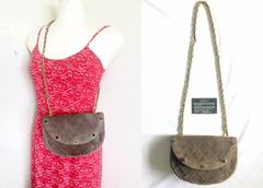 Vintage CHANEL brown suede chain shoulder bag with gripoix stones and cc mark.