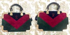 Vintage Roberta di Camerino red, green, and navy chevron velvet doctor bag.