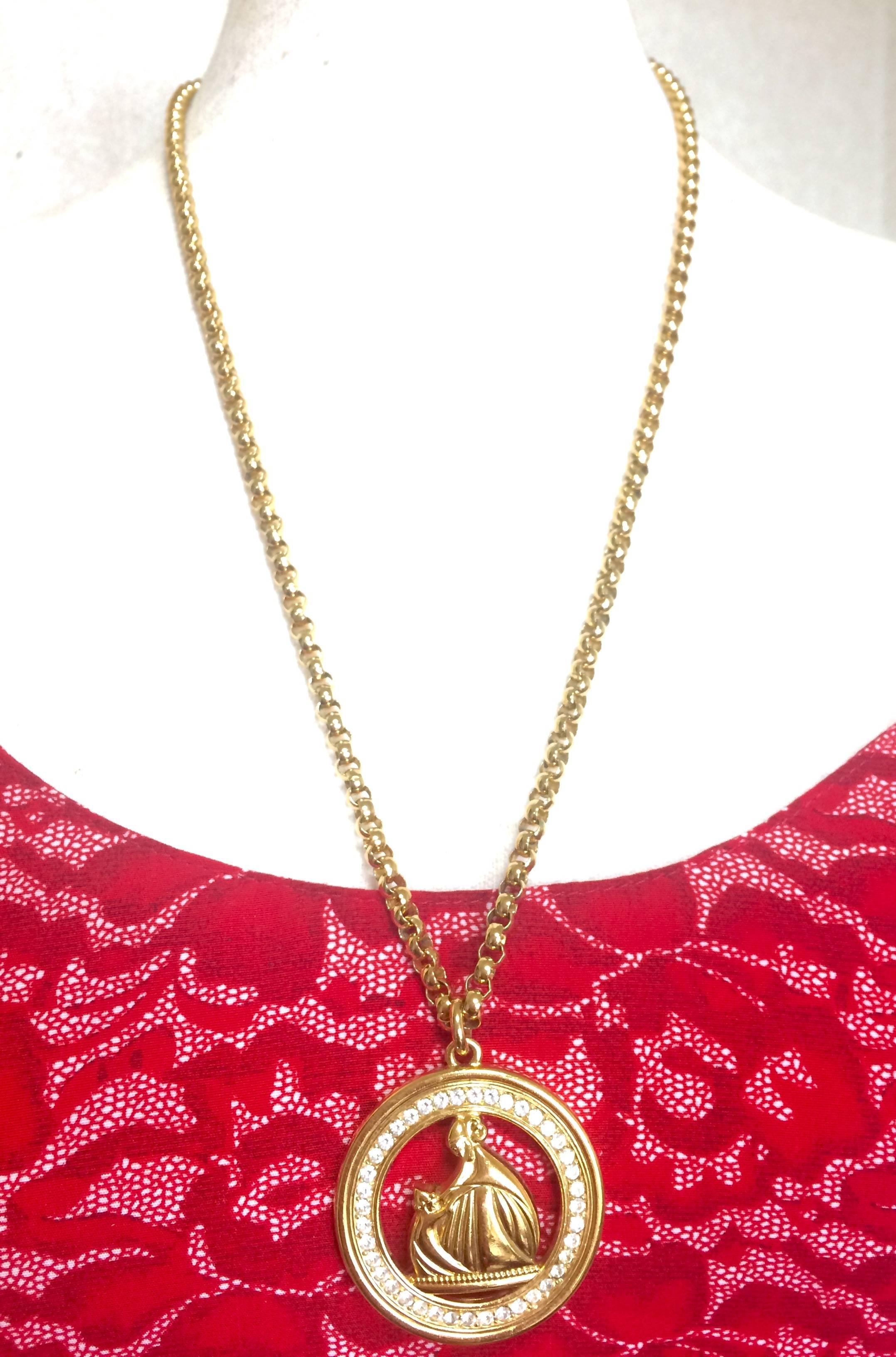 MINT. Vintage LANVIN golden chain necklace with large logo pendant top. Germany. 2