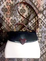Vintage MOSCHINO white, black, brown patent enamel bag with heart motif. RedWall