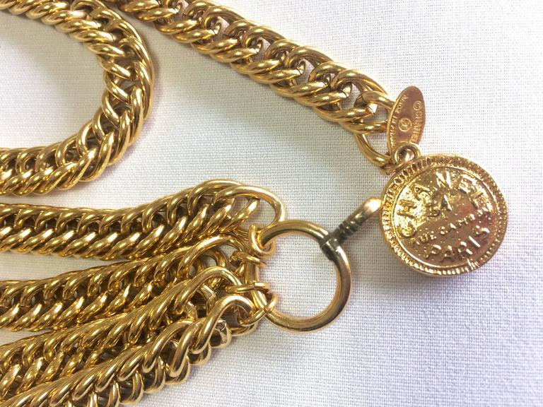 MINT. Vintage CHANEL golden three strand chain belt with quilted and ...