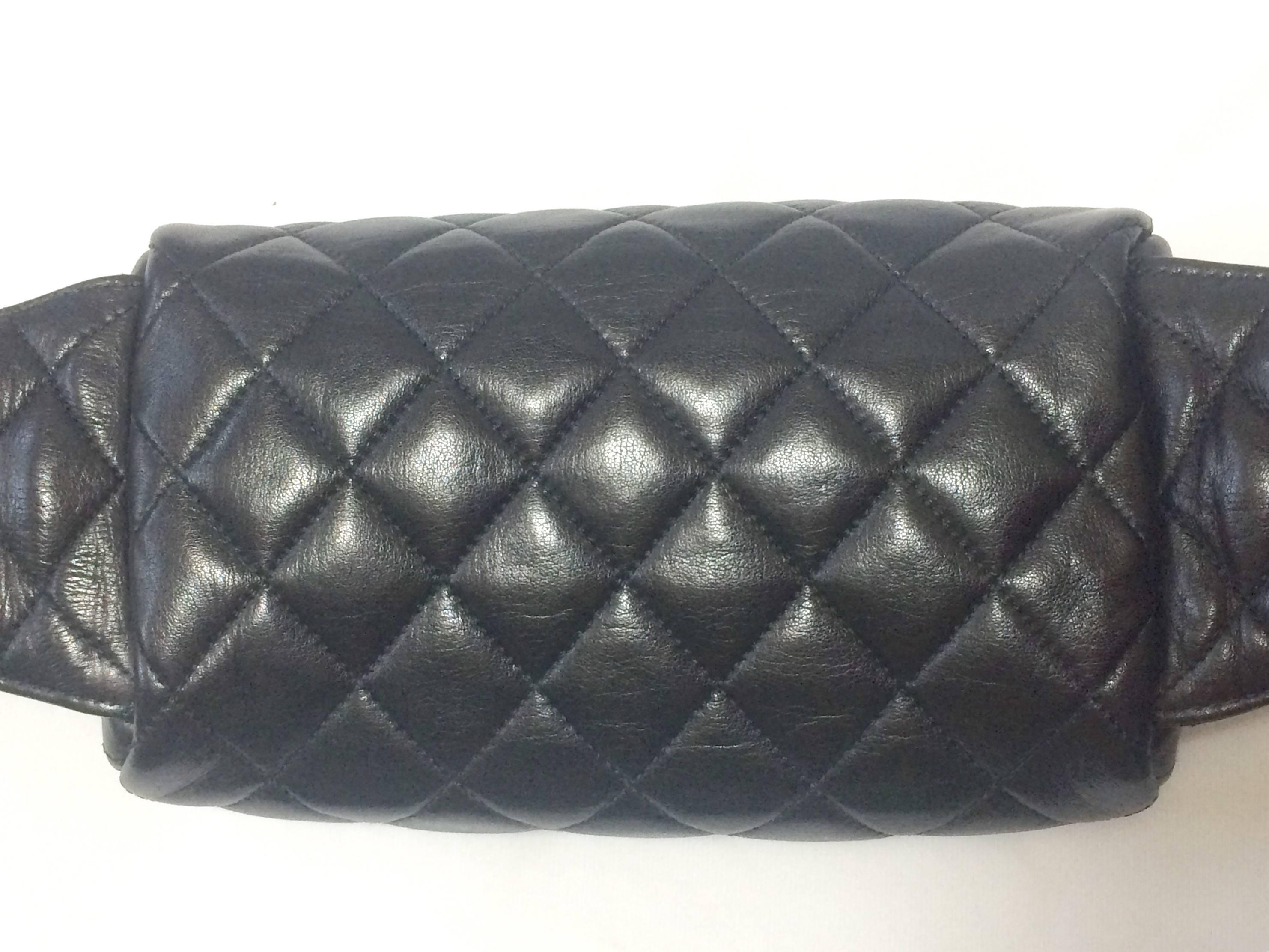 Women's or Men's Vintage CHANEL black waist bag, fanny pack with triple golden chain leather belt For Sale