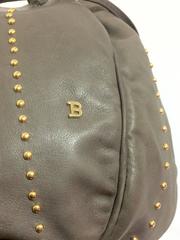 Vintage BALLY gray leather ball shape hobo bucket shoulder bag with studs.