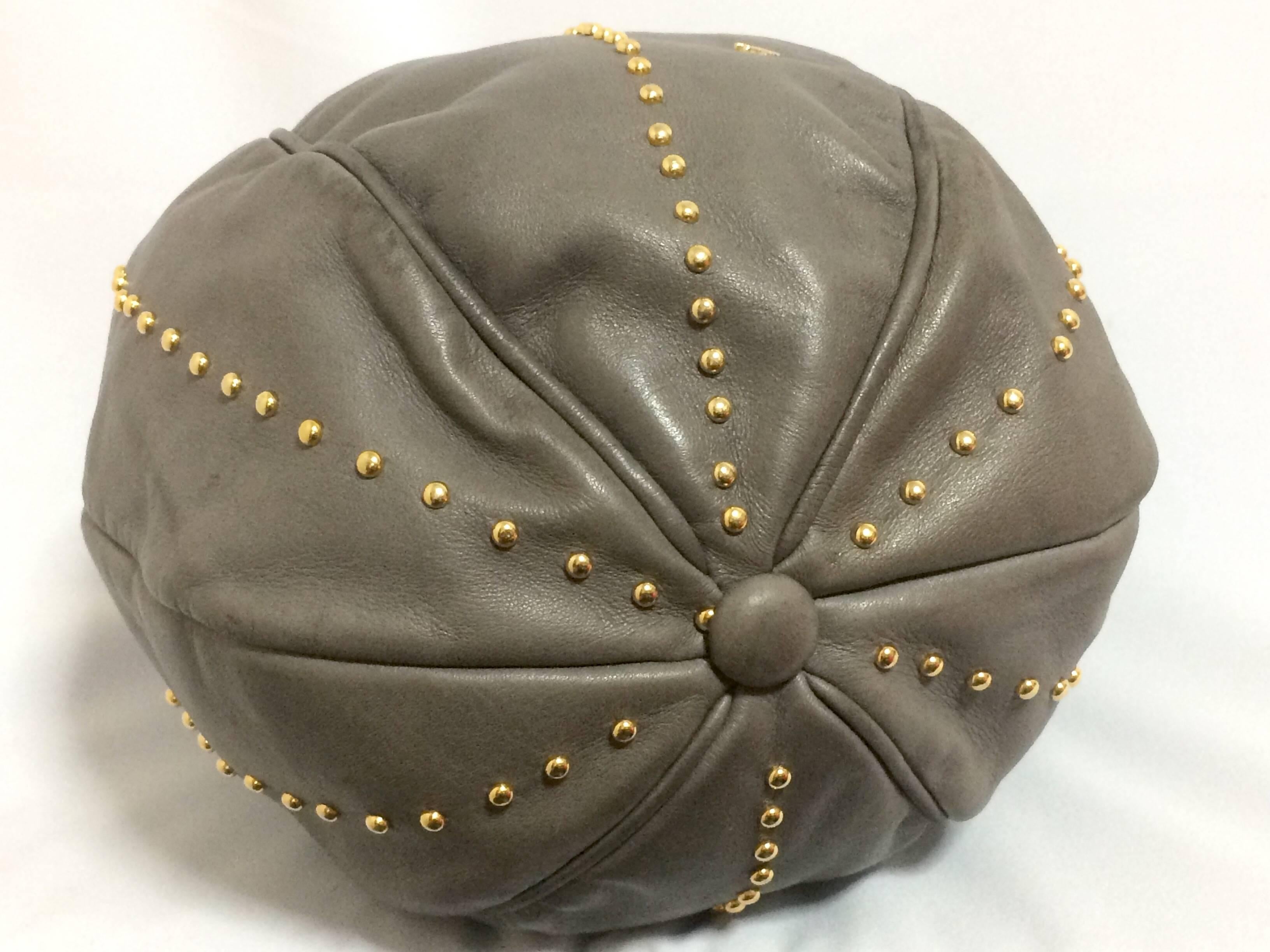Gray Vintage BALLY gray leather ball shape hobo bucket shoulder bag with studs. For Sale