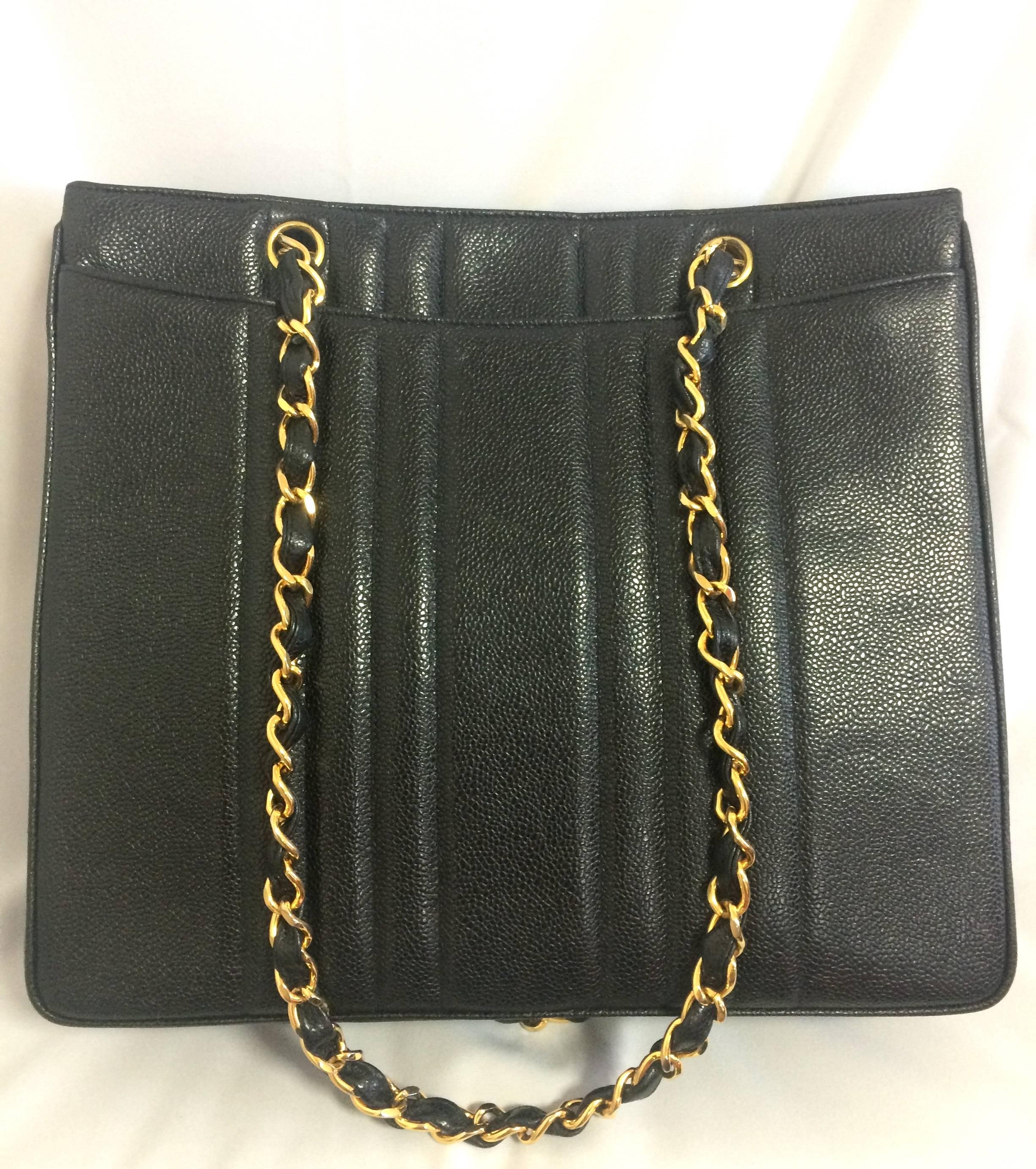 Black Vintage CHANEL rare 2.55 combo design black caviar leather chain shoulder bag.