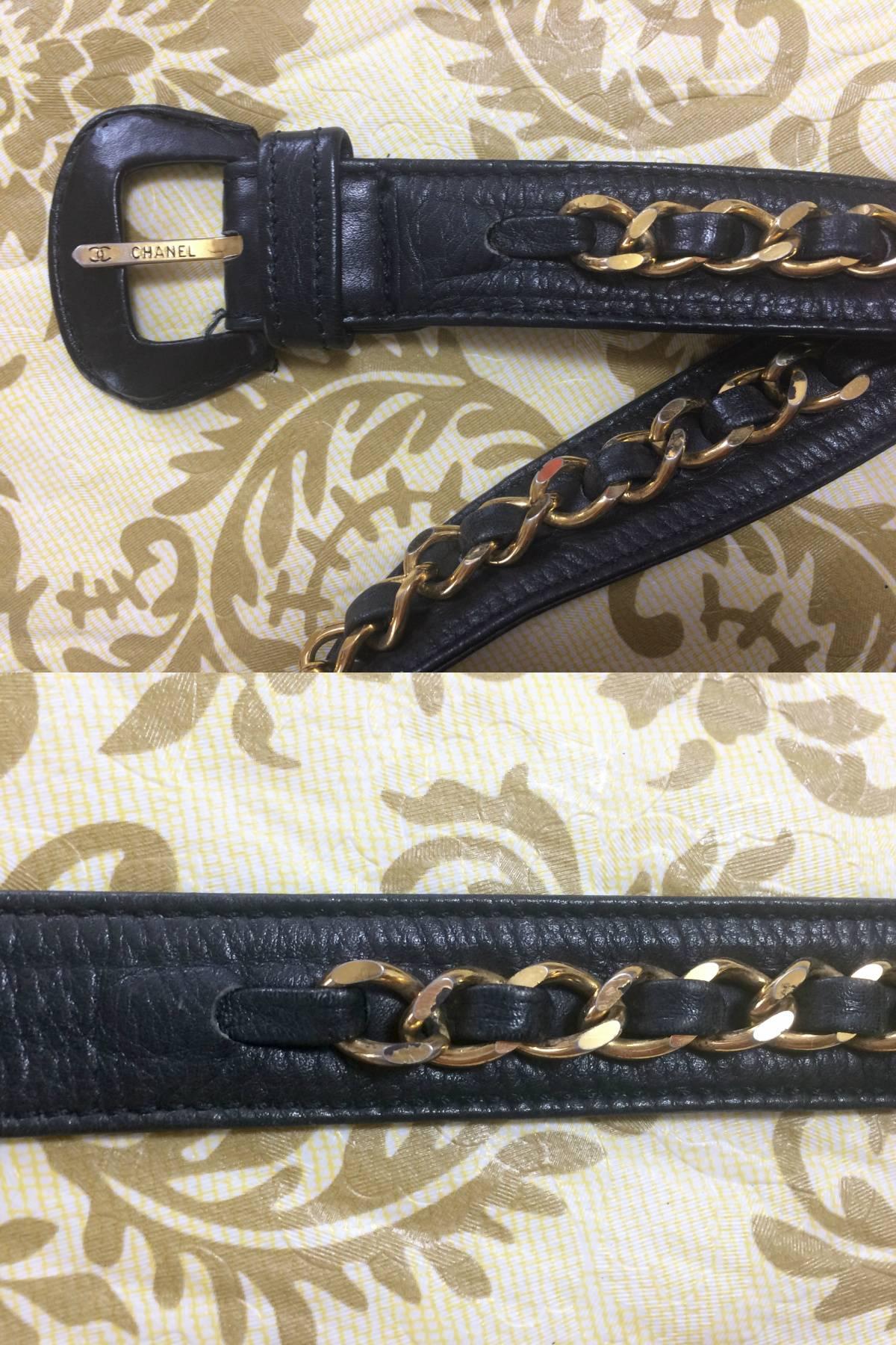 Vintage CHANEL black lamb waist bag, fanny pack with gold chain belt & CC motif. 5