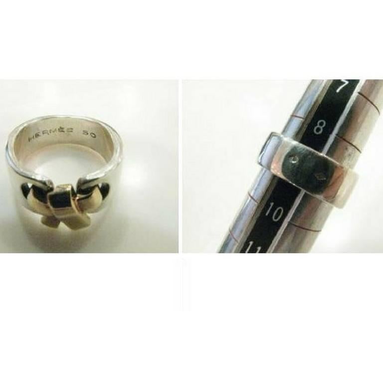 Vintage Hermes 925 silver ring in bow, ribbon design with ring case. In Good Condition In Kashiwa, Chiba