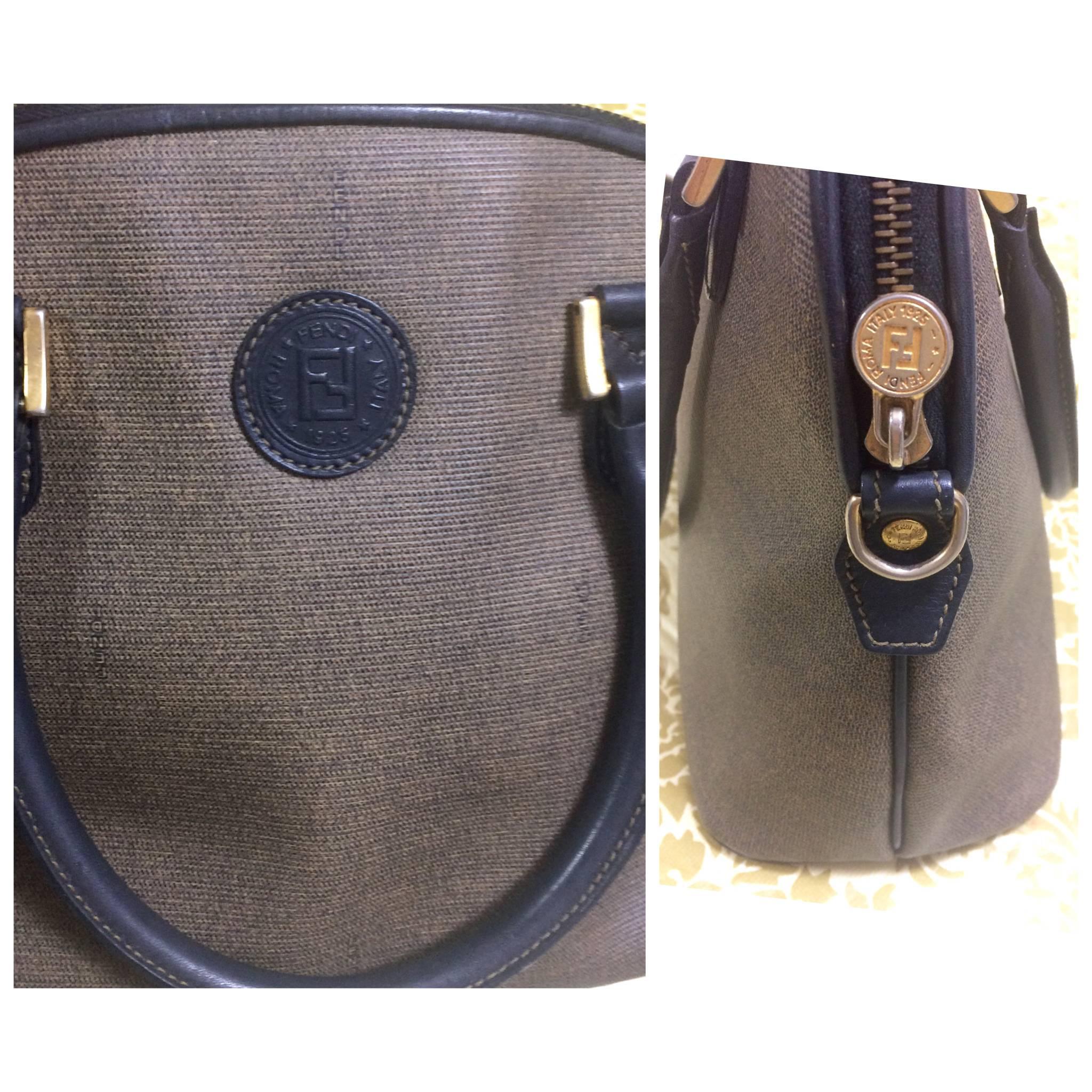 Black Vintage FENDI classic black and grey pecan vertical stripe bolide shape handbag. For Sale