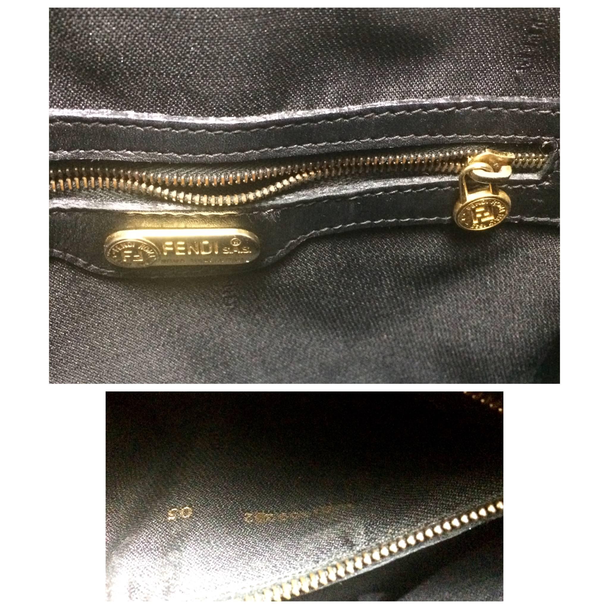 Women's Vintage FENDI classic black and grey pecan vertical stripe bolide shape handbag. For Sale