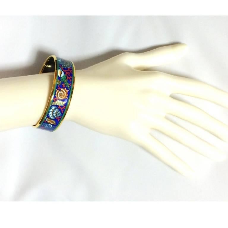 Women's Vintage Hermes cloisonne enamel blue ocean, sea, yellow, colorful bangle bracele