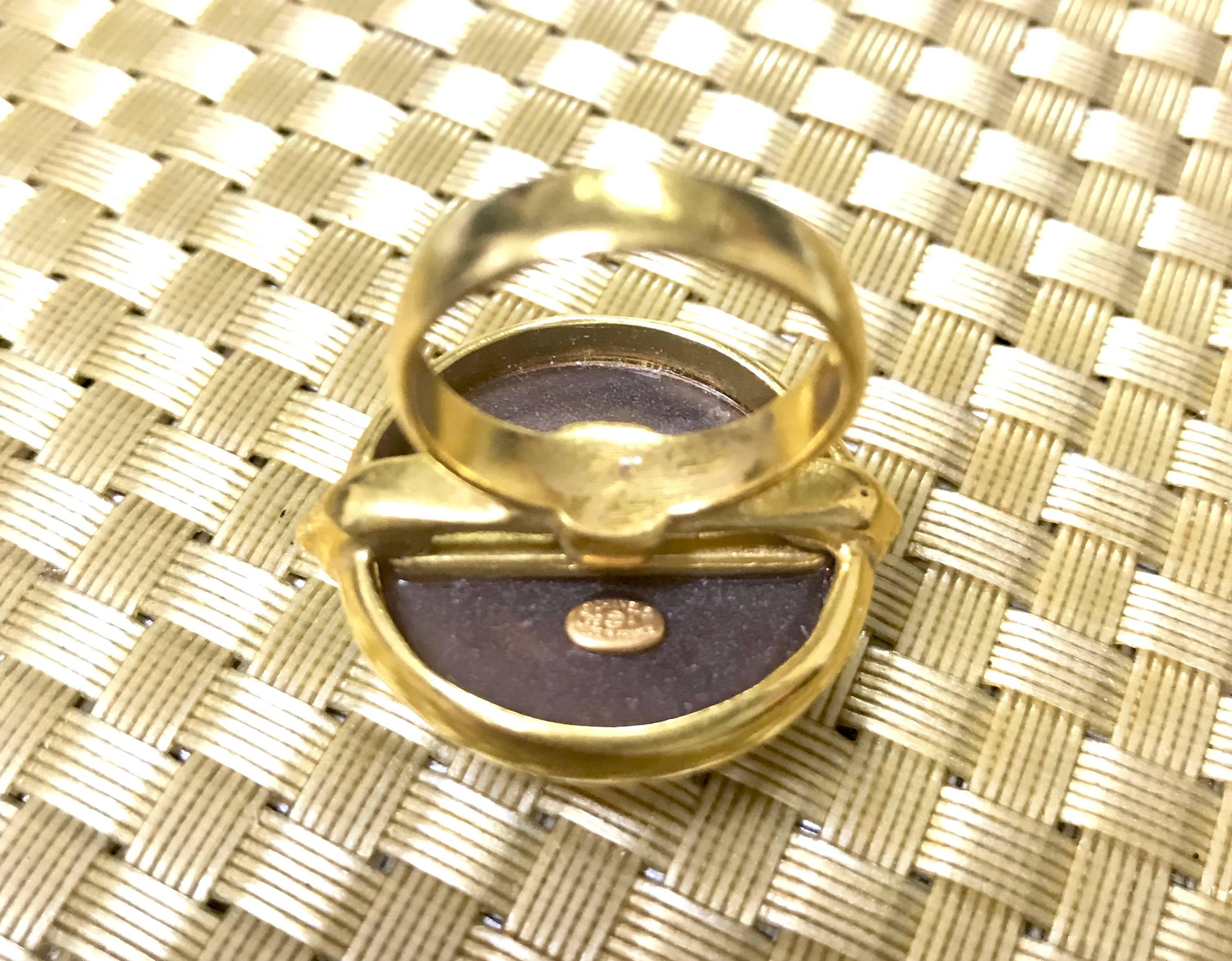 Vintage CHANEL brown candy ring with golden frame and engraved logo. US5 & 6 In Good Condition For Sale In Kashiwa, Chiba