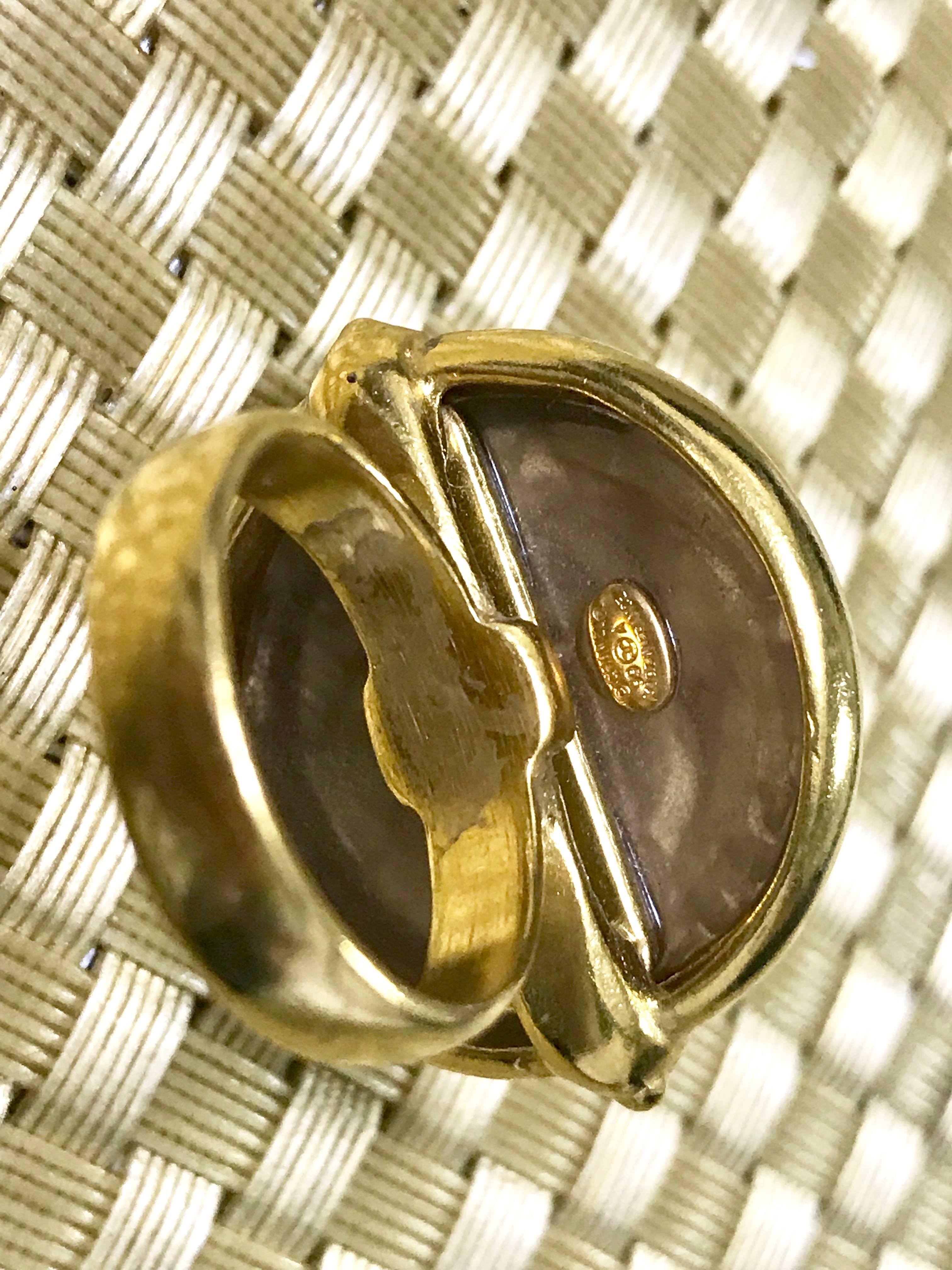 Women's Vintage CHANEL brown candy ring with golden frame and engraved logo. US5 & 6 For Sale