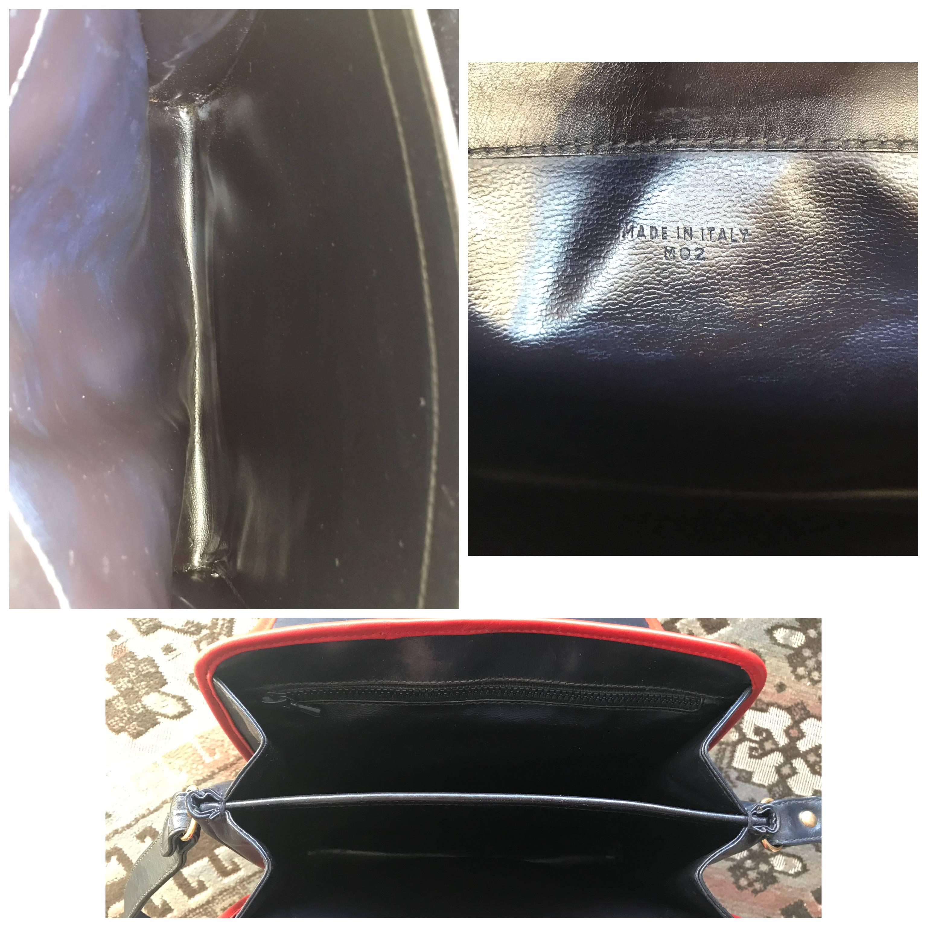 Vintage Celine Navy Nylon and Red Leather Piping Shoulder Bag with Golden Motif 1