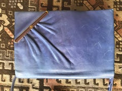 Vintage Valentino Garavani blue leather clutch shoulder bag with logo motif