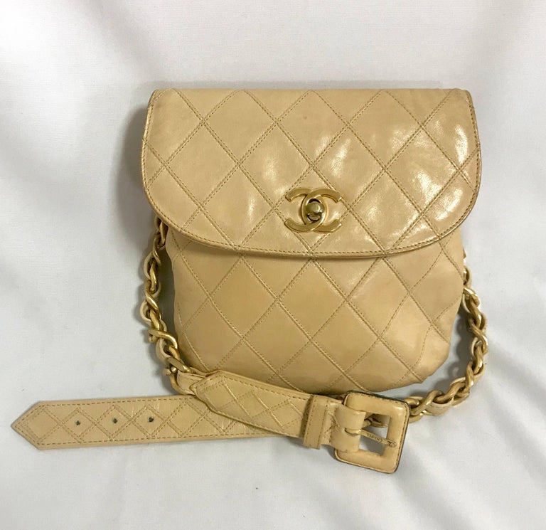 Vintage CHANEL beige leather waist purse, fanny pack, hip bag with ...