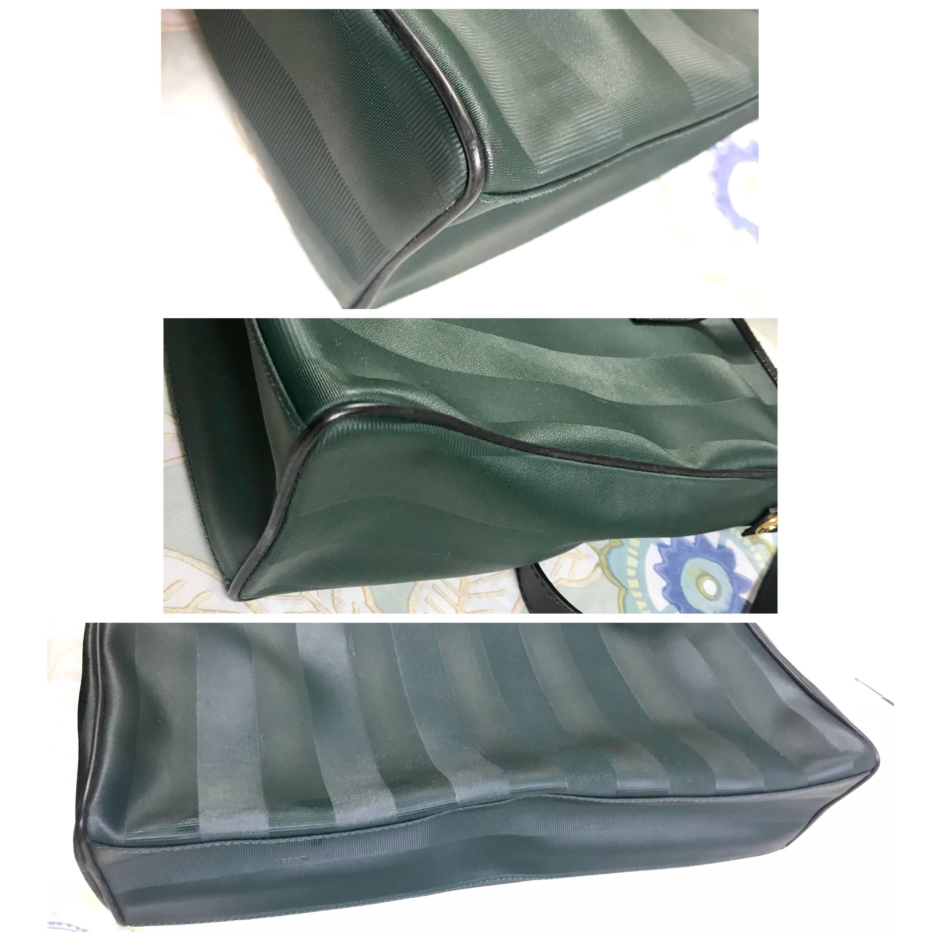 Women's or Men's listings Vintage FENDI classic dark green pecan stripe large shopper tote bag.