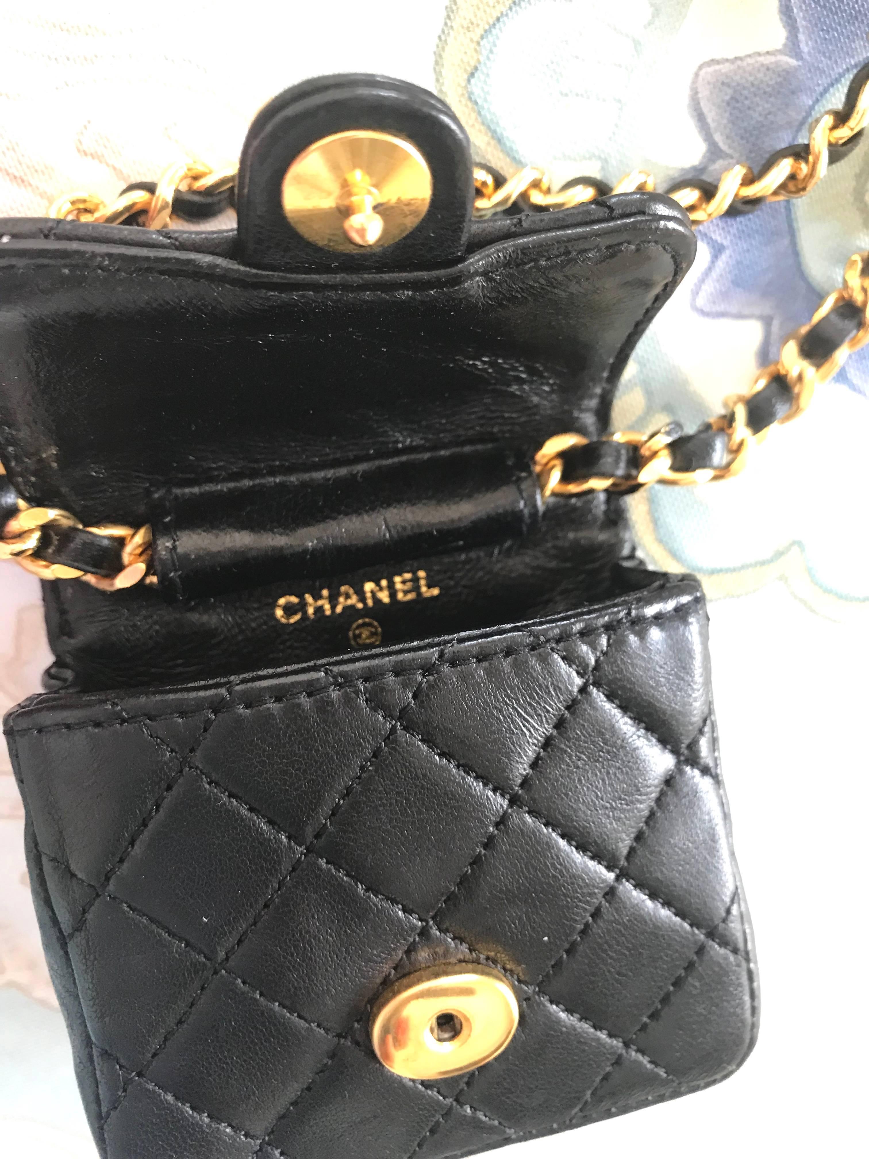 Vintage Chanel black mini 2.55 bag/necklace with long chain and leather strap. 2