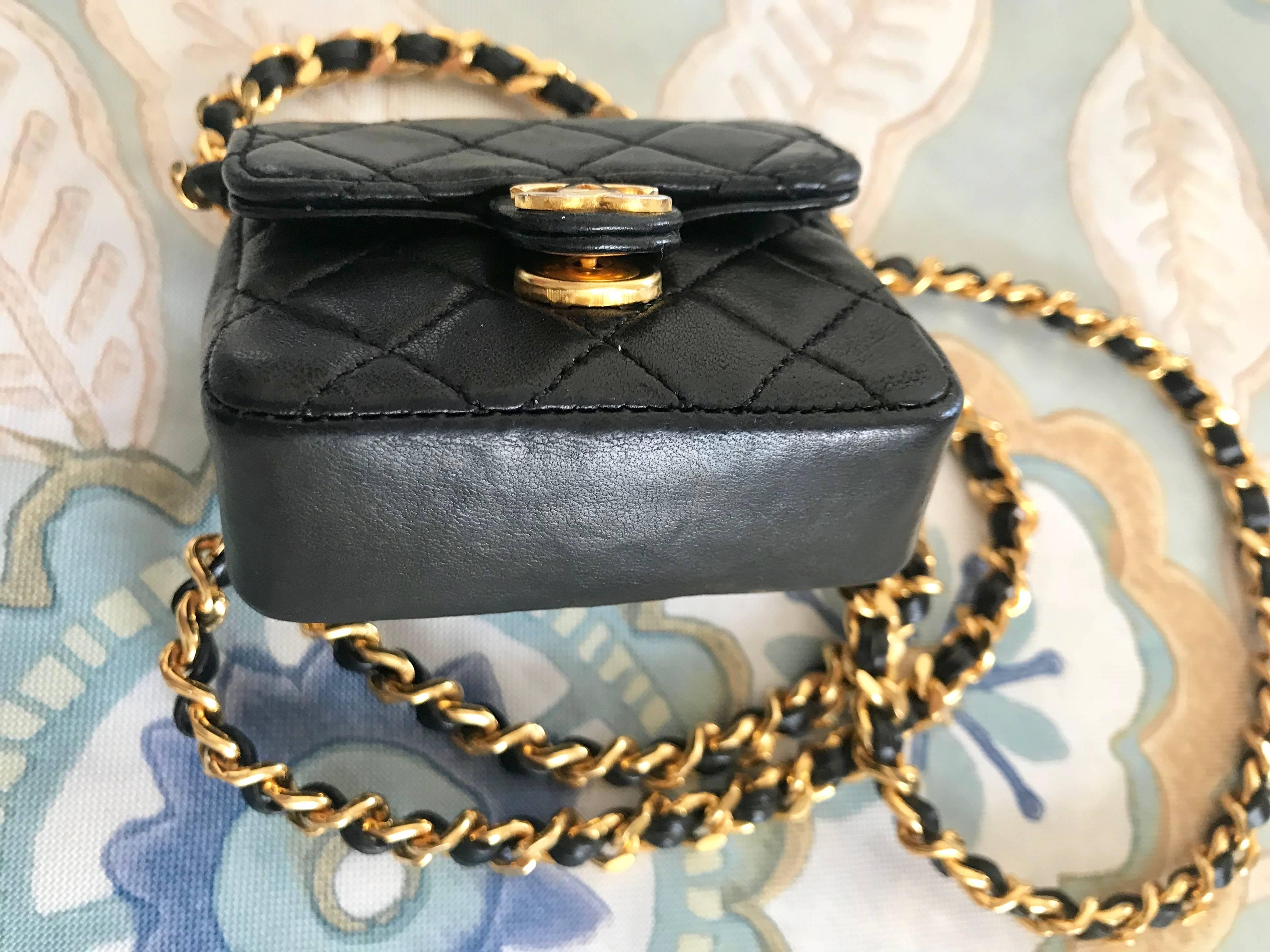 Vintage Chanel black mini 2.55 bag/necklace with long chain and leather strap. In Good Condition In Kashiwa, Chiba