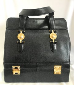 MINT. Vintage Gianni Versace black caviar type leather birkin doctor's bag. hand