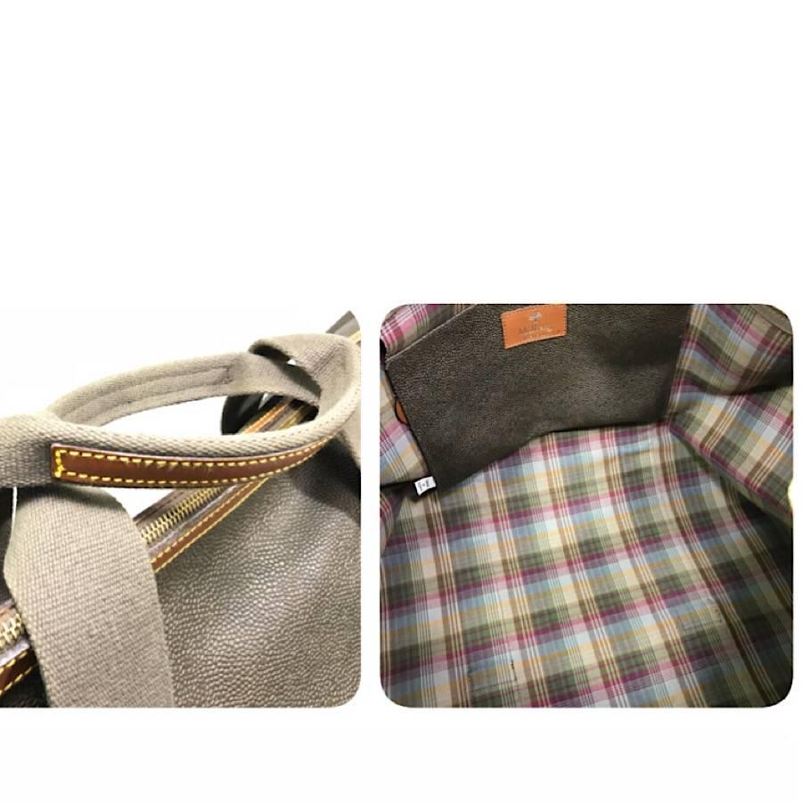 Women's or Men's Vintage Mulberry khaki, dark green scotchgrain travel bag, duffle bag with strap
