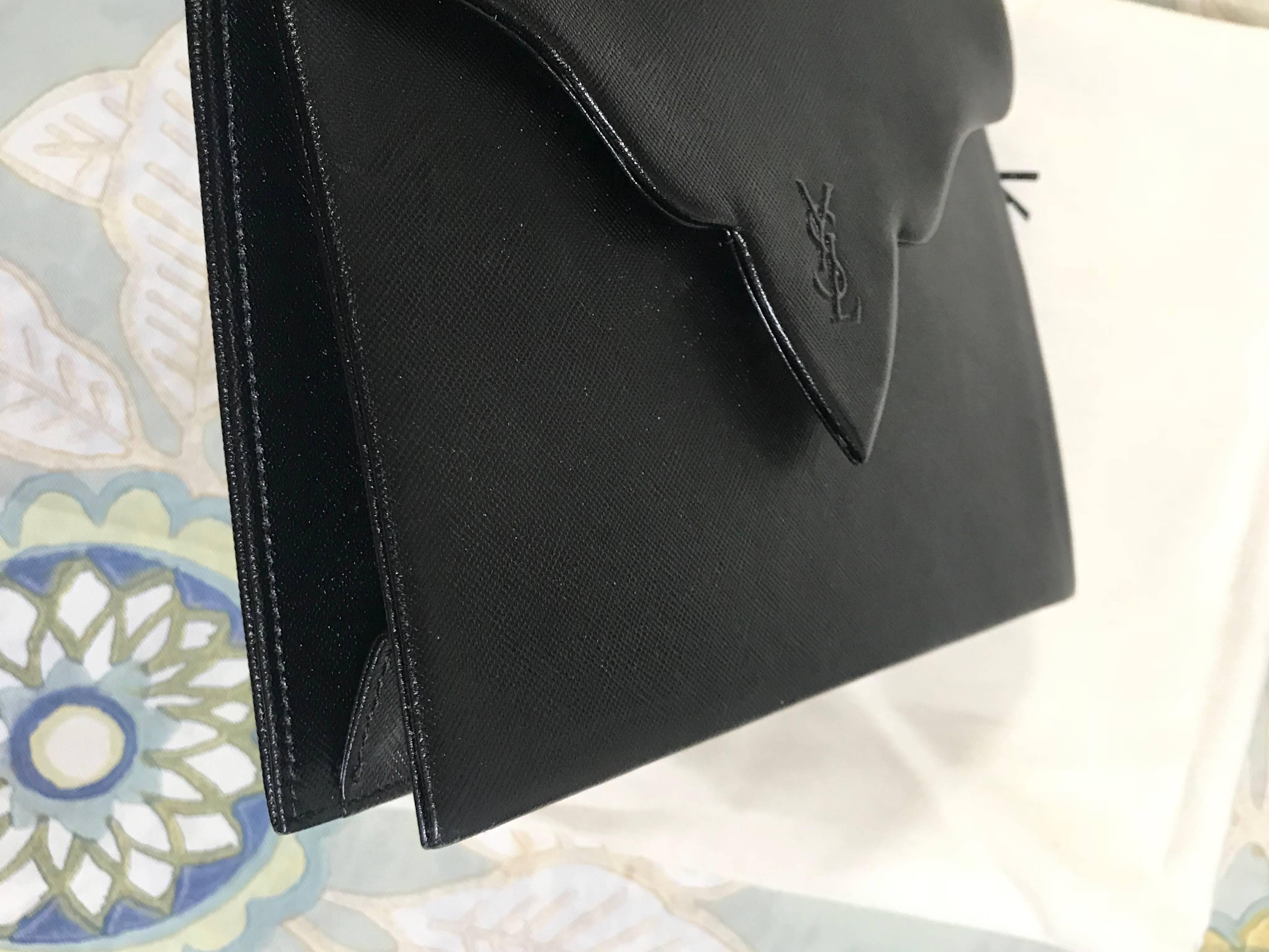 Black Vintage Yves Saint Laurent genuine black leather clutch purse with beak tip flap