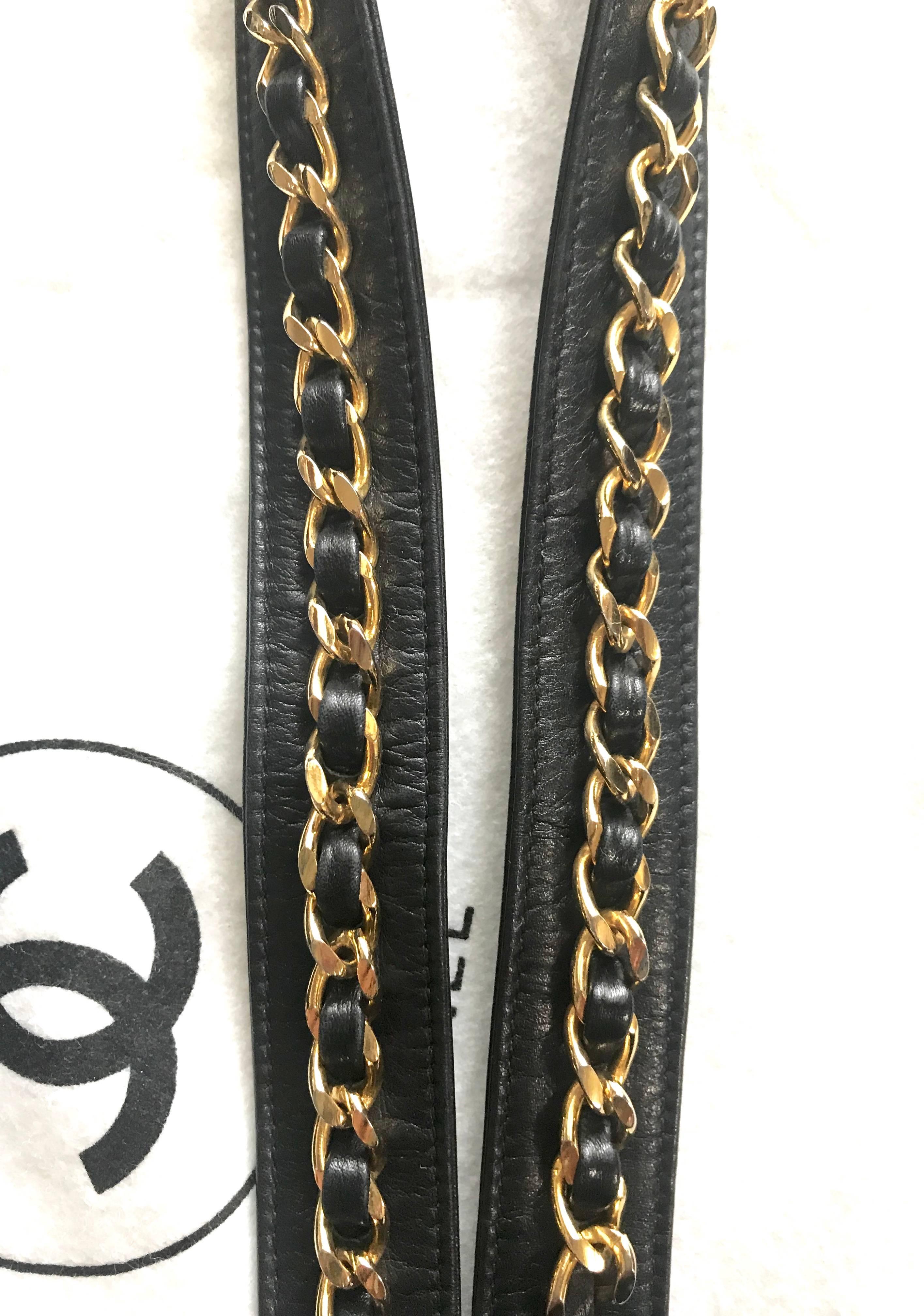 Vintage CHANEL black lamb waist bag, fanny pack with golden chain belt & CC. 6